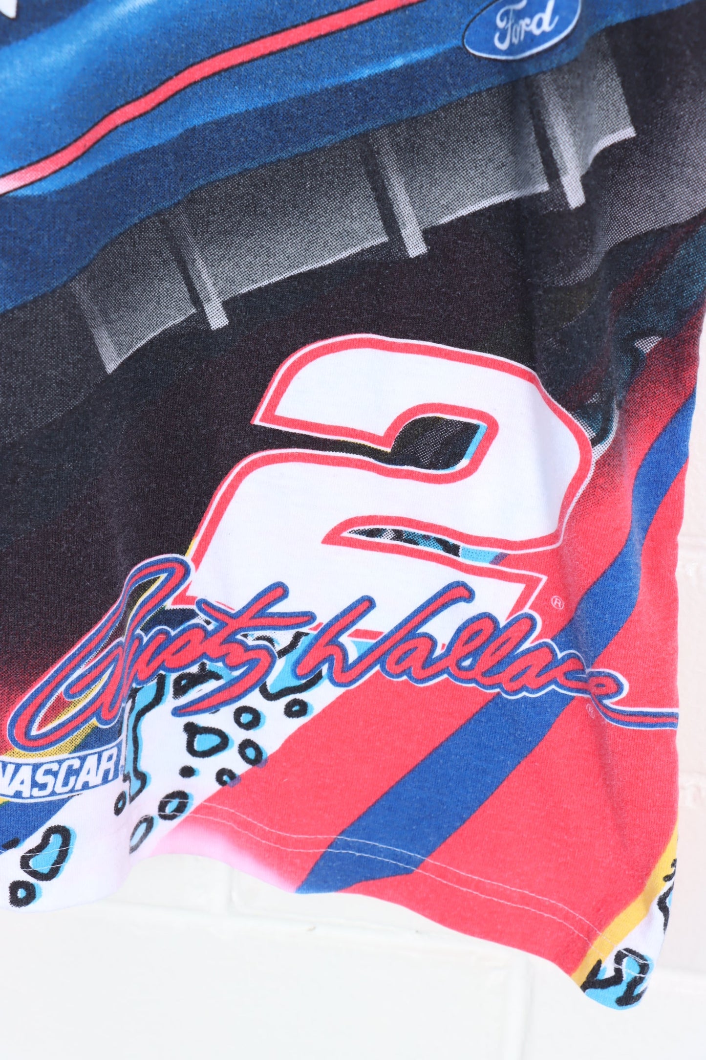 NASCAR Rusty Wallace Lite Beer Colourful All Over Racing Tee USA Made (XL) - Vintage Sole Melbourne