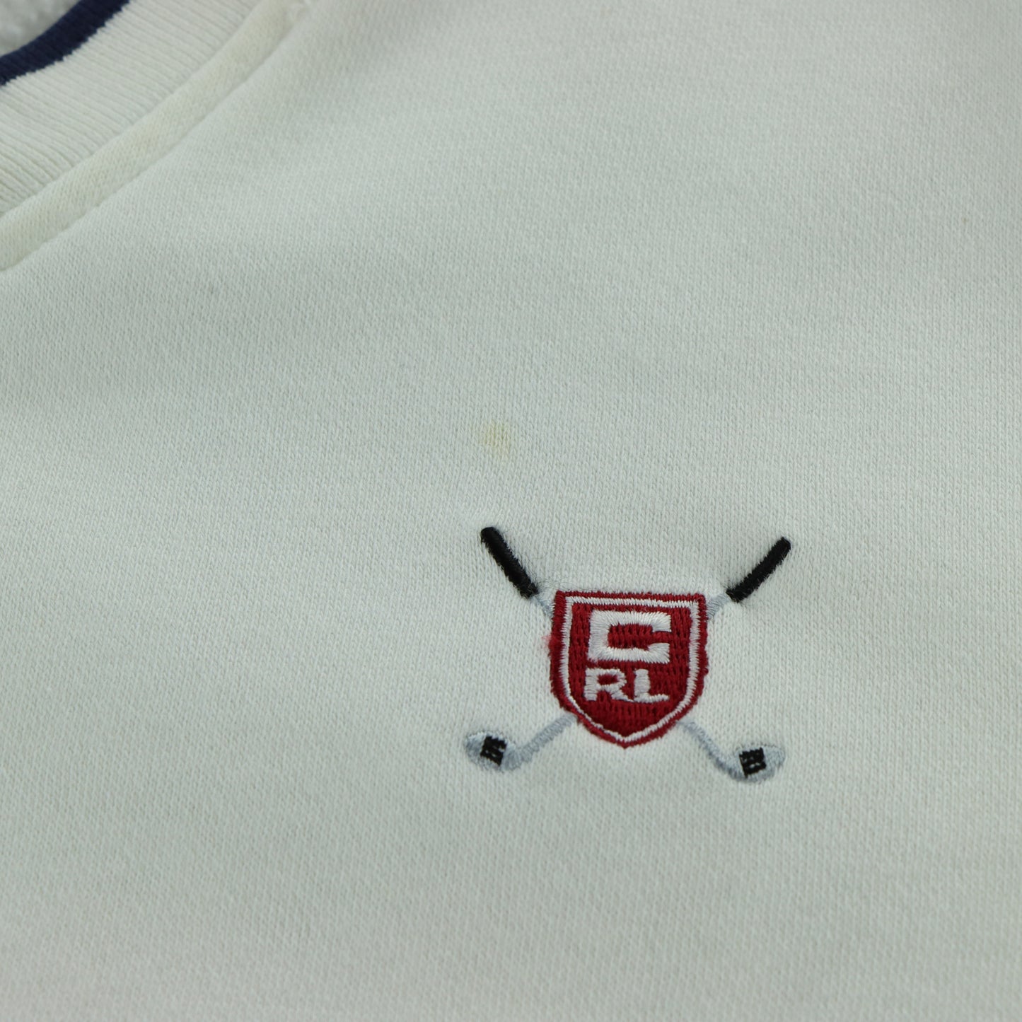 CHAPS RALPH LAUREN White & Navy Embroidered Ringer Sweatshirt Vest (M-L)