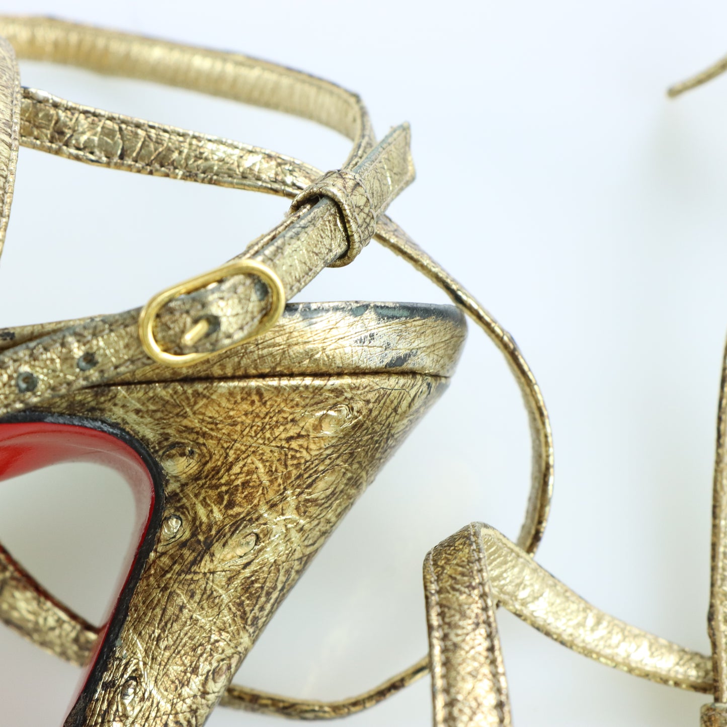 CHRISTIAN LOUBOUTIN 'Passiflore Ostrich Cosmo' Gold Italy Made Heels (36)