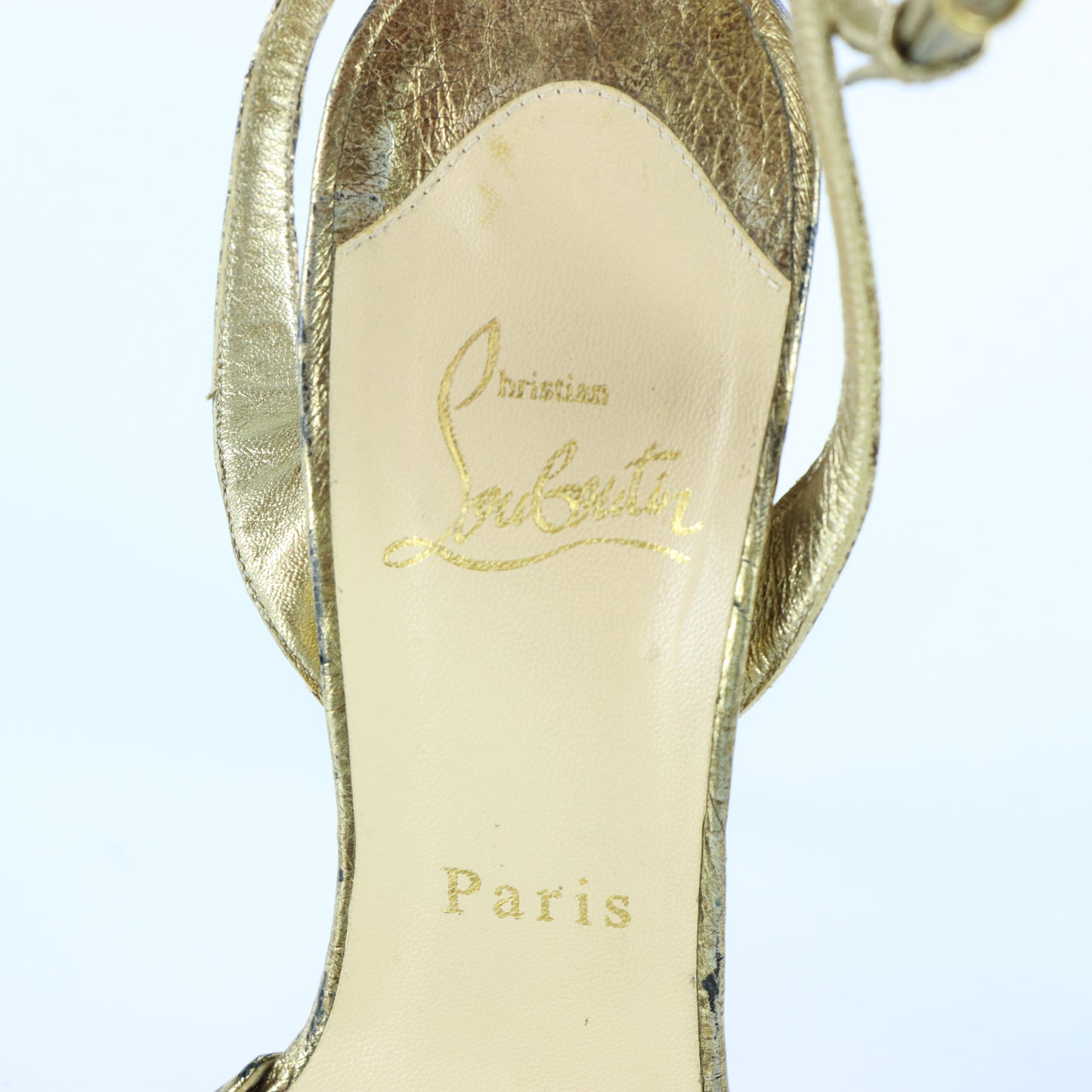 CHRISTIAN LOUBOUTIN 'Passiflore Ostrich Cosmo' Gold Italy Made Heels (36)