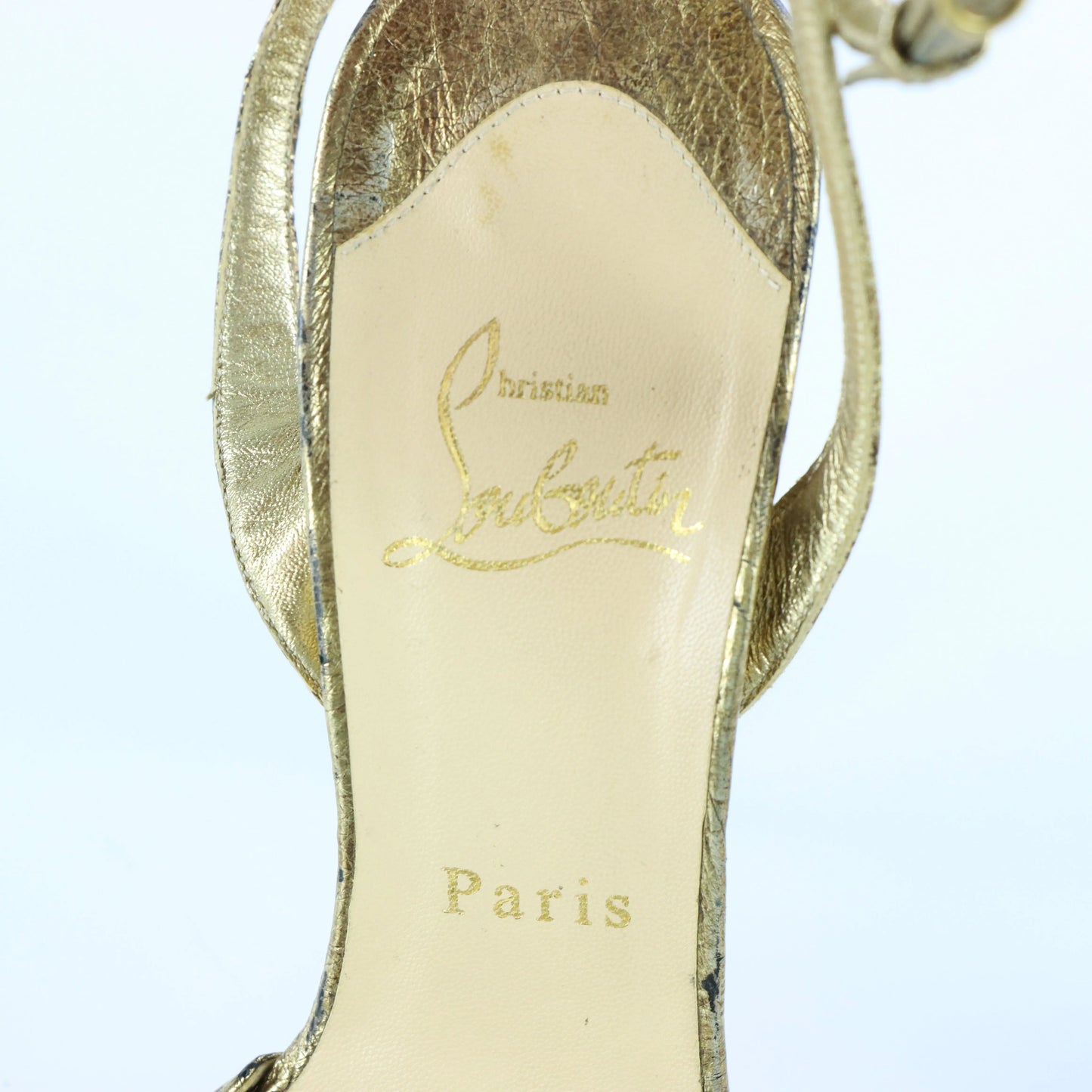 CHRISTIAN LOUBOUTIN 'Passiflore Ostrich Cosmo' Gold Italy Made Heels (36) Vintage Sole Melbourne