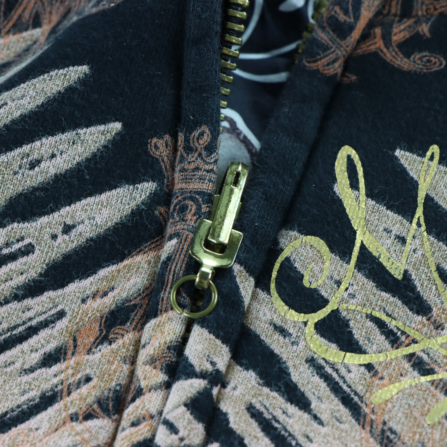 CHRISTIAN AUDIGIER Marijuana Leaf & Gold Metallic Detail Reversible Full Zip Hoodie Sweatshirt (M-L)