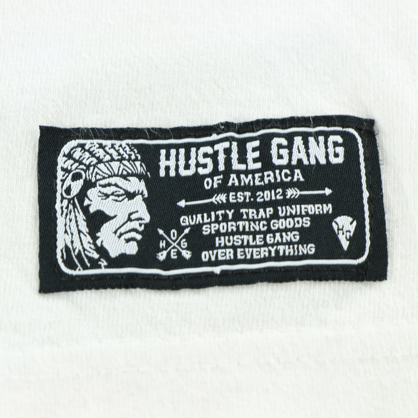 HUSTLE GANG Native American Headdress & Stilettos on Bicycle White T-Shirt (XL)