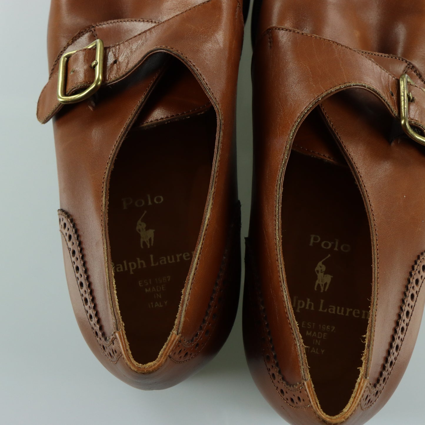 RALPH LAUREN POLO Brown Oxford Monk Strap Leather Shoes (9.5)
