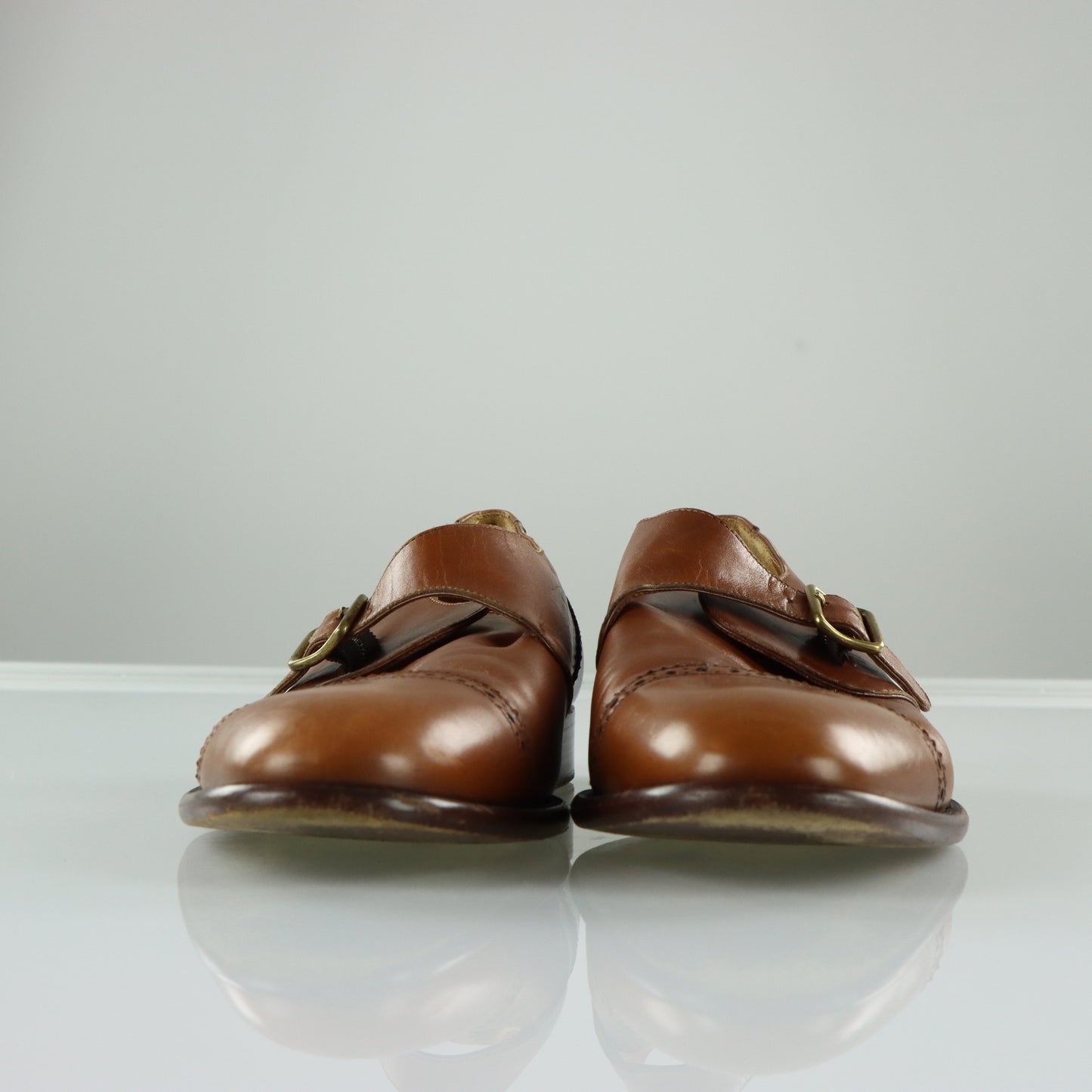 RALPH LAUREN POLO Brown Oxford Monk Strap Leather Shoes (9.5)