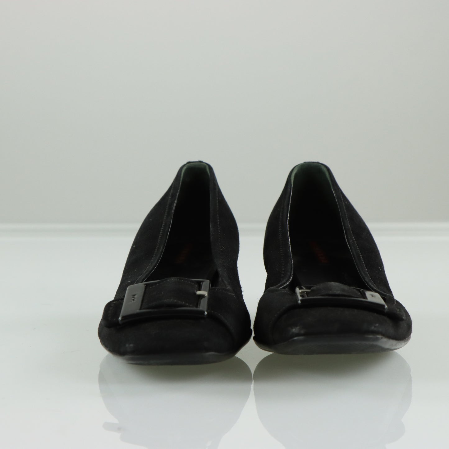 PRADA Large Buckle Detail Suede Low Kitten Heel (38.5)