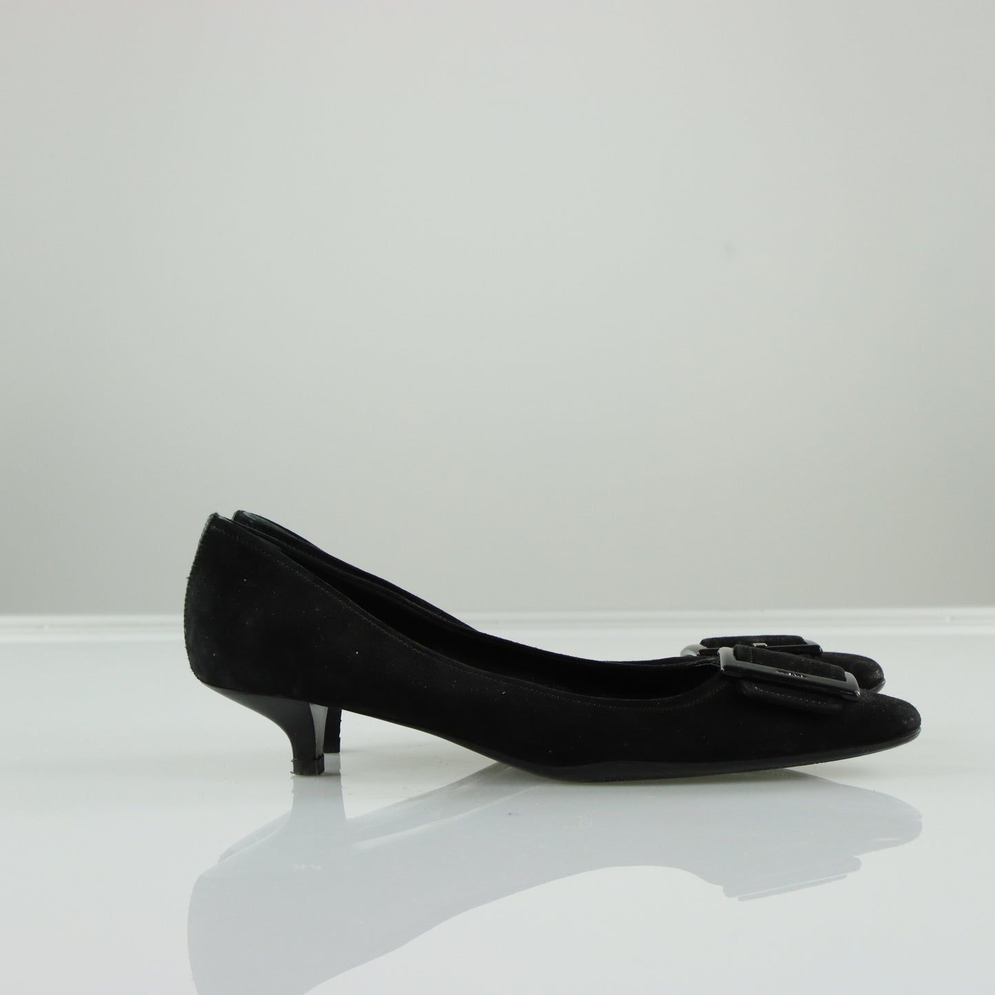 PRADA Large Buckle Detail Suede Low Kitten Heel (38.5)