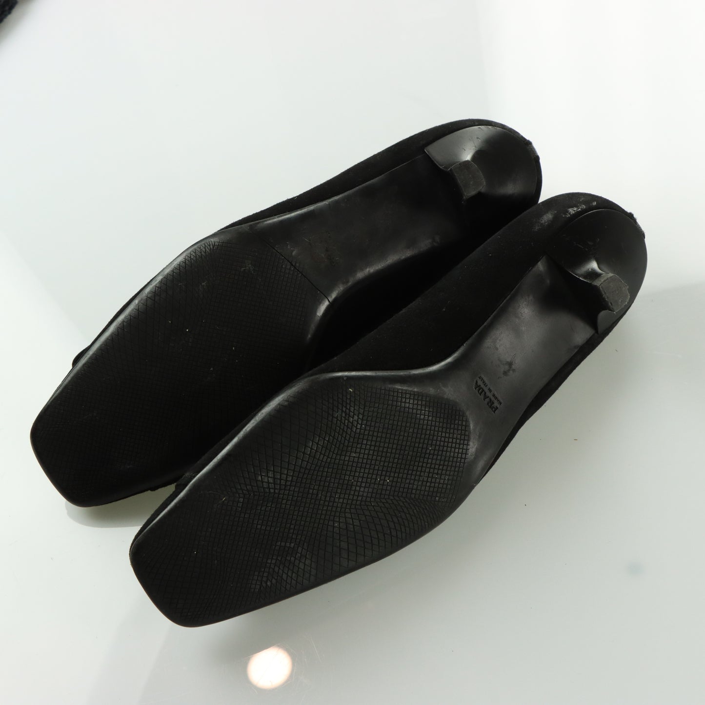 PRADA Large Buckle Detail Suede Low Kitten Heel (38.5)