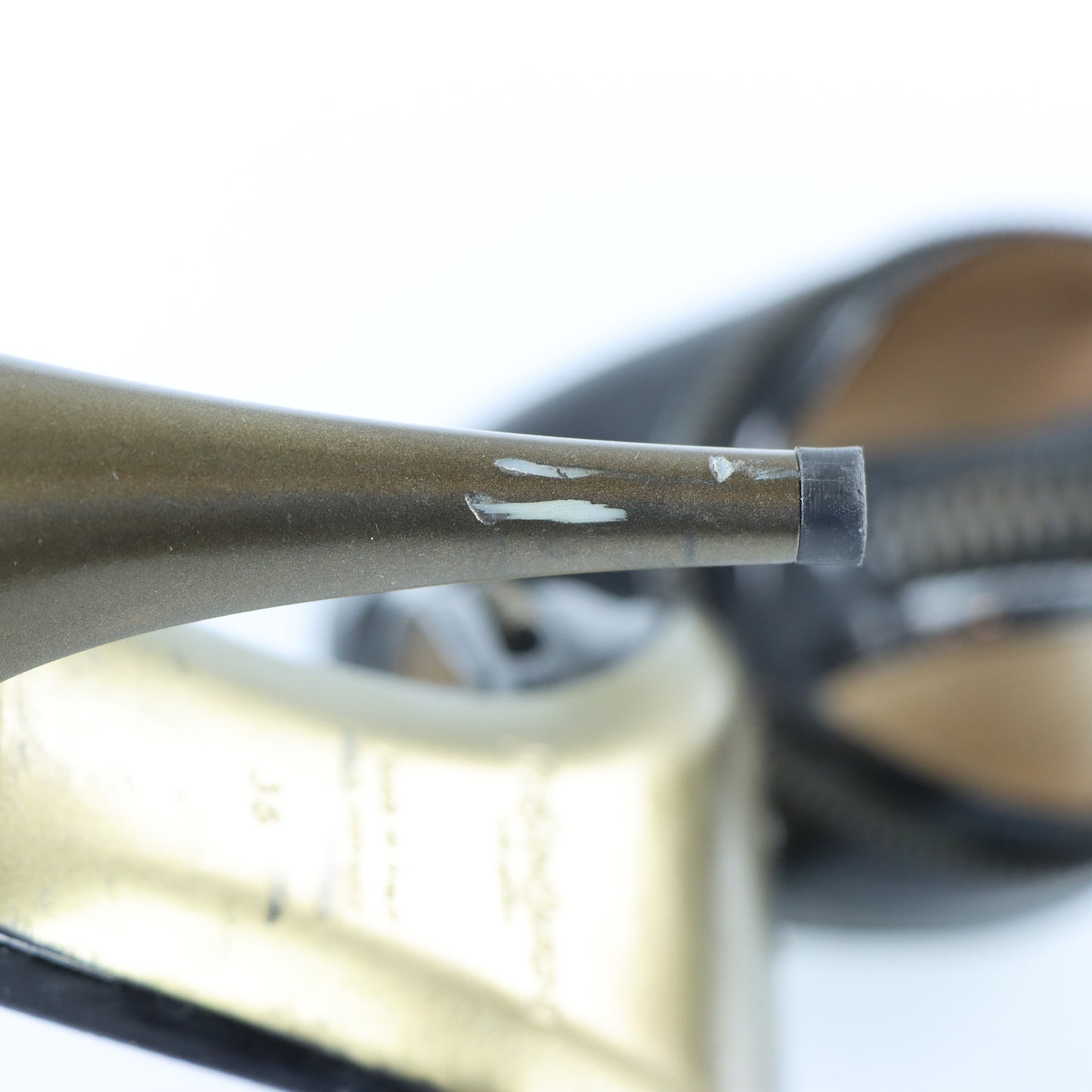 YVES SAINT LAURENT Patent Zip Black & Gold Italy Made Heels (36)