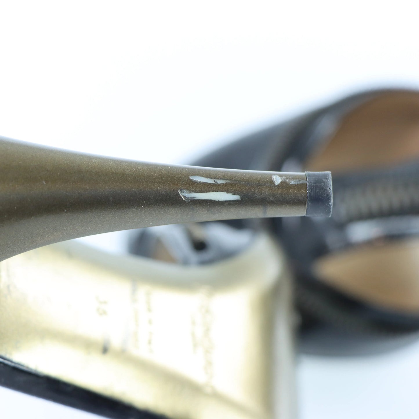 YVES SAINT LAURENT Patent Zip Black & Gold Italy Made Heels (36) Vintage Sole Melbourne