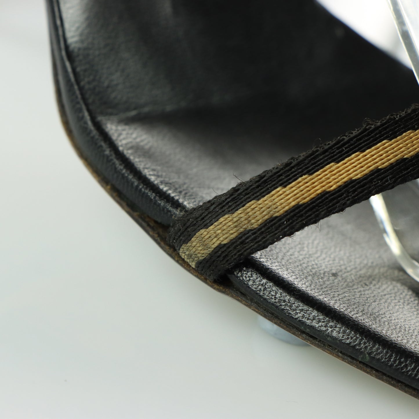 GUCCI Beige & Black Italian Made Gold GG Logo Strappy Sandal Heels (10)