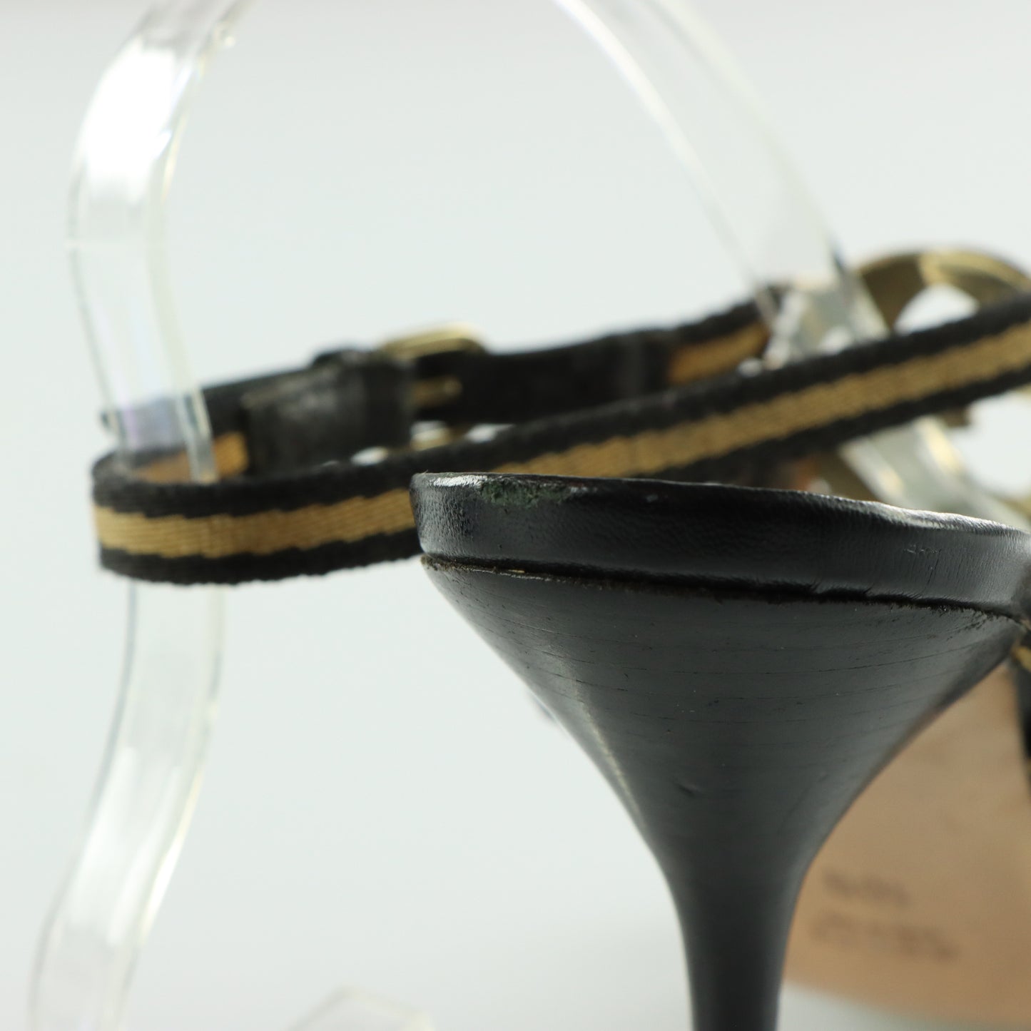 GUCCI Beige & Black Italian Made Gold GG Logo Strappy Sandal Heels (10)