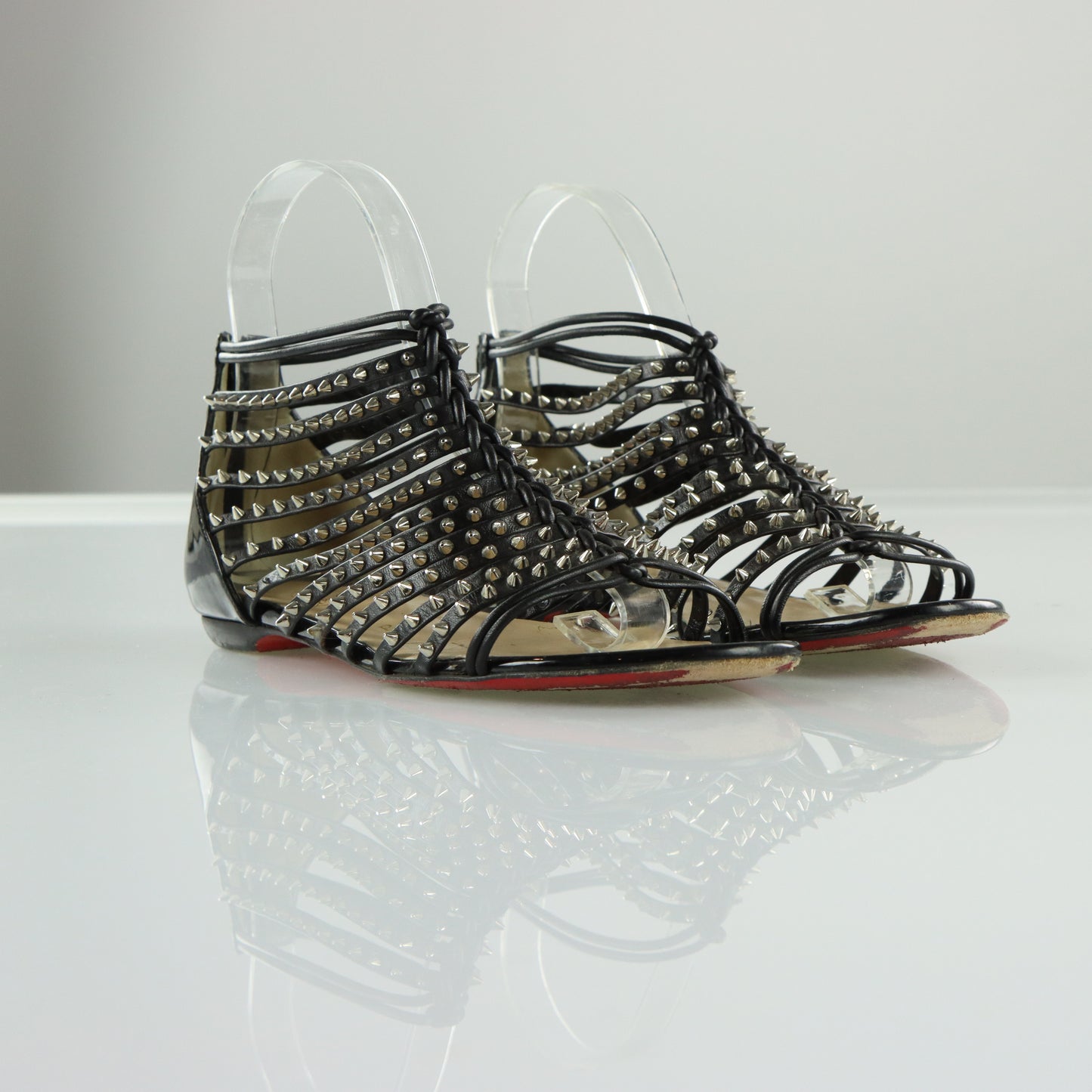 CHRISTIAN LOUBOUTIN Italian Made 'Millaclou' Spike Studded Strappy Flat Sandals (36.5)