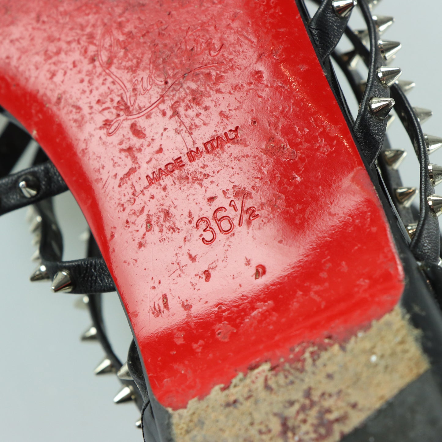 CHRISTIAN LOUBOUTIN Italian Made 'Millaclou' Spike Studded Strappy Flat Sandals (36.5)