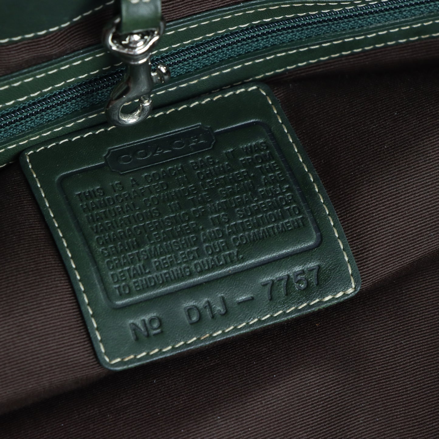 COACH Vintage Forest Green Leather 'Hampton' Large Tote Bag