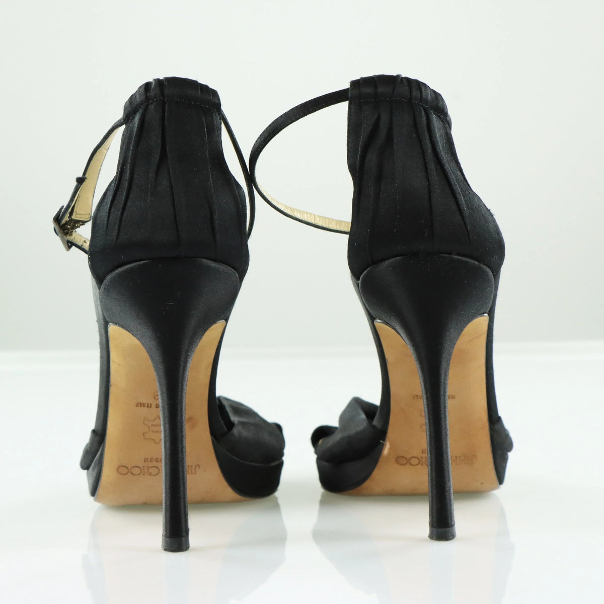 JIMMY CHOO Black Satin 'Macy' Adjustable Strap Stiletto Sandal Heels Italian Made (39) Vintage Sole Melbourne