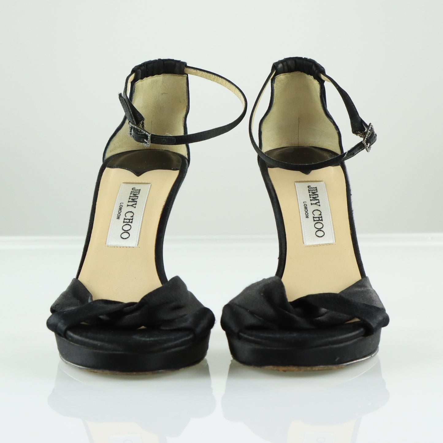 JIMMY CHOO Black Satin Adjustable Strap Stiletto Sandal Heels Italian Made (39)