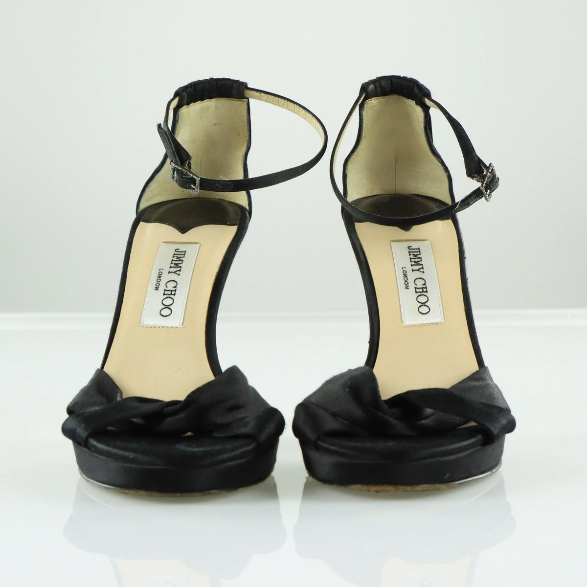JIMMY CHOO Black Satin 'Macy' Adjustable Strap Stiletto Sandal Heels Italian Made (39) Vintage Sole Melbourne