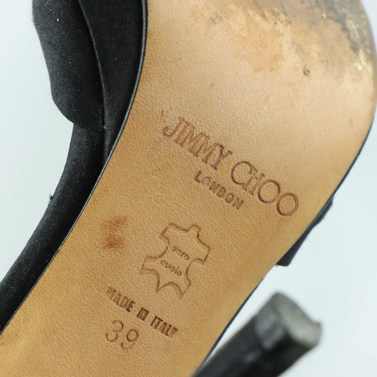JIMMY CHOO Black Satin 'Macy' Adjustable Strap Stiletto Sandal Heels Italian Made (39) Vintage Sole Melbourne