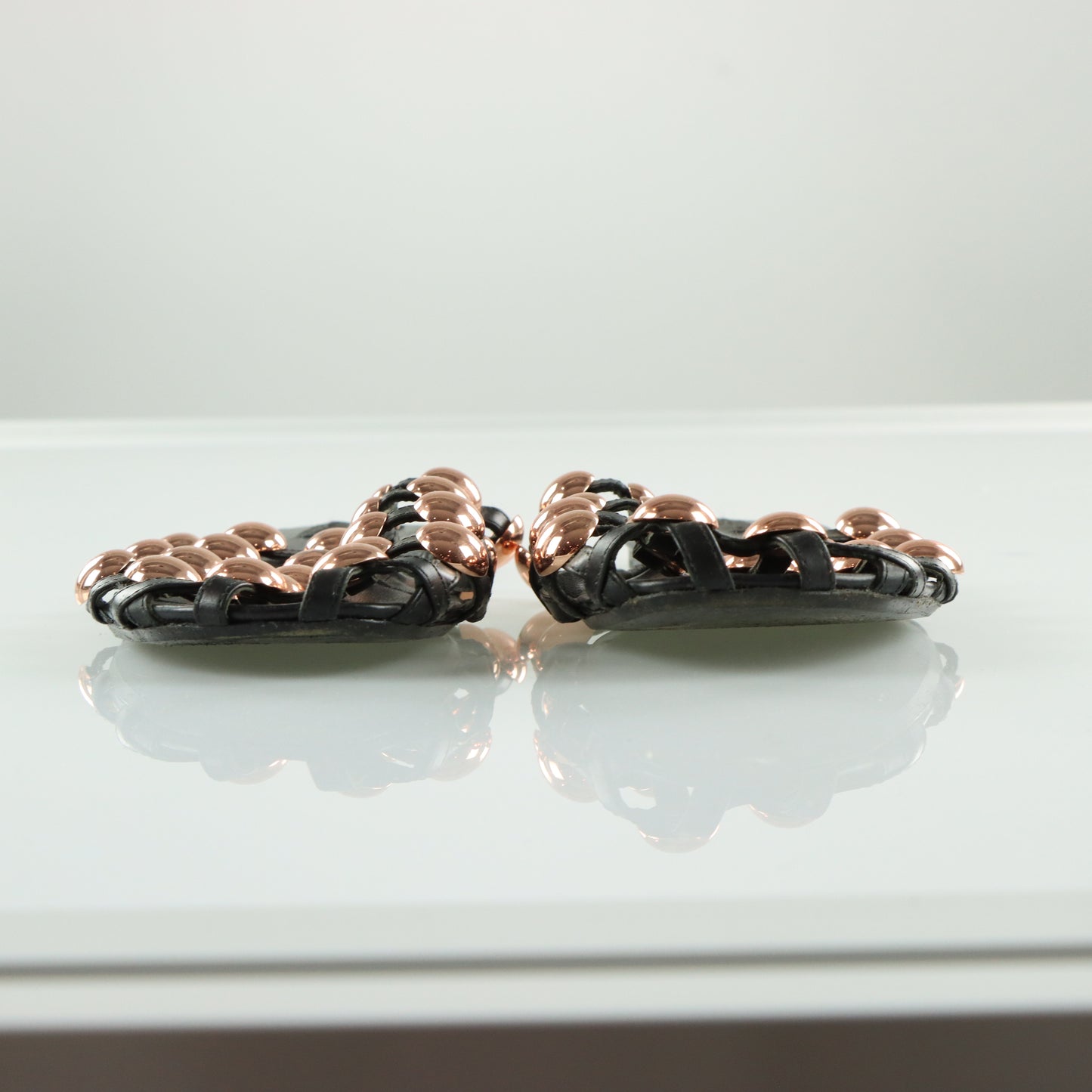 ALEXANDER WANG Black & Rose Gold Studded 'Amelia' Leather Sandals (39.5)