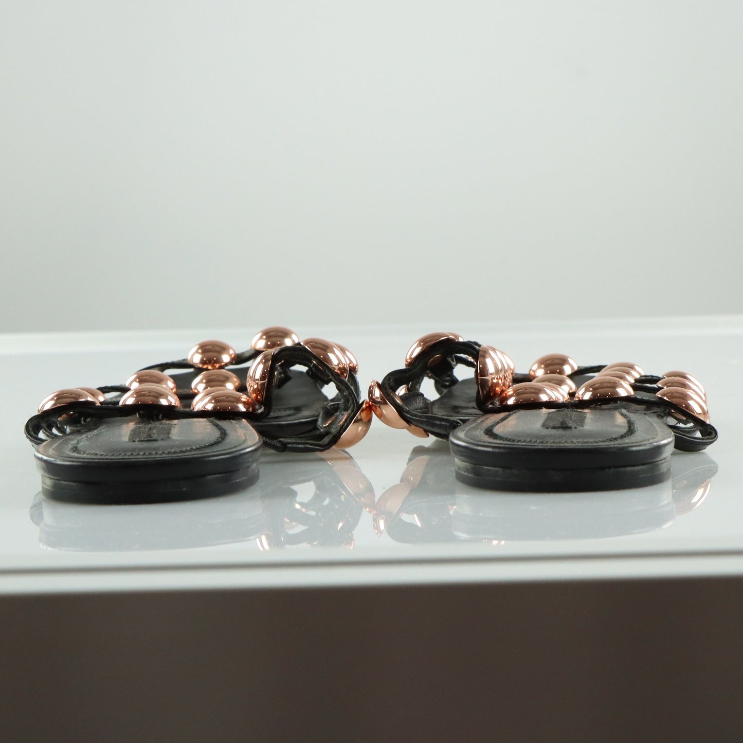 ALEXANDER WANG Black & Rose Gold Studded 'Amelia' Leather Sandals (39.5)