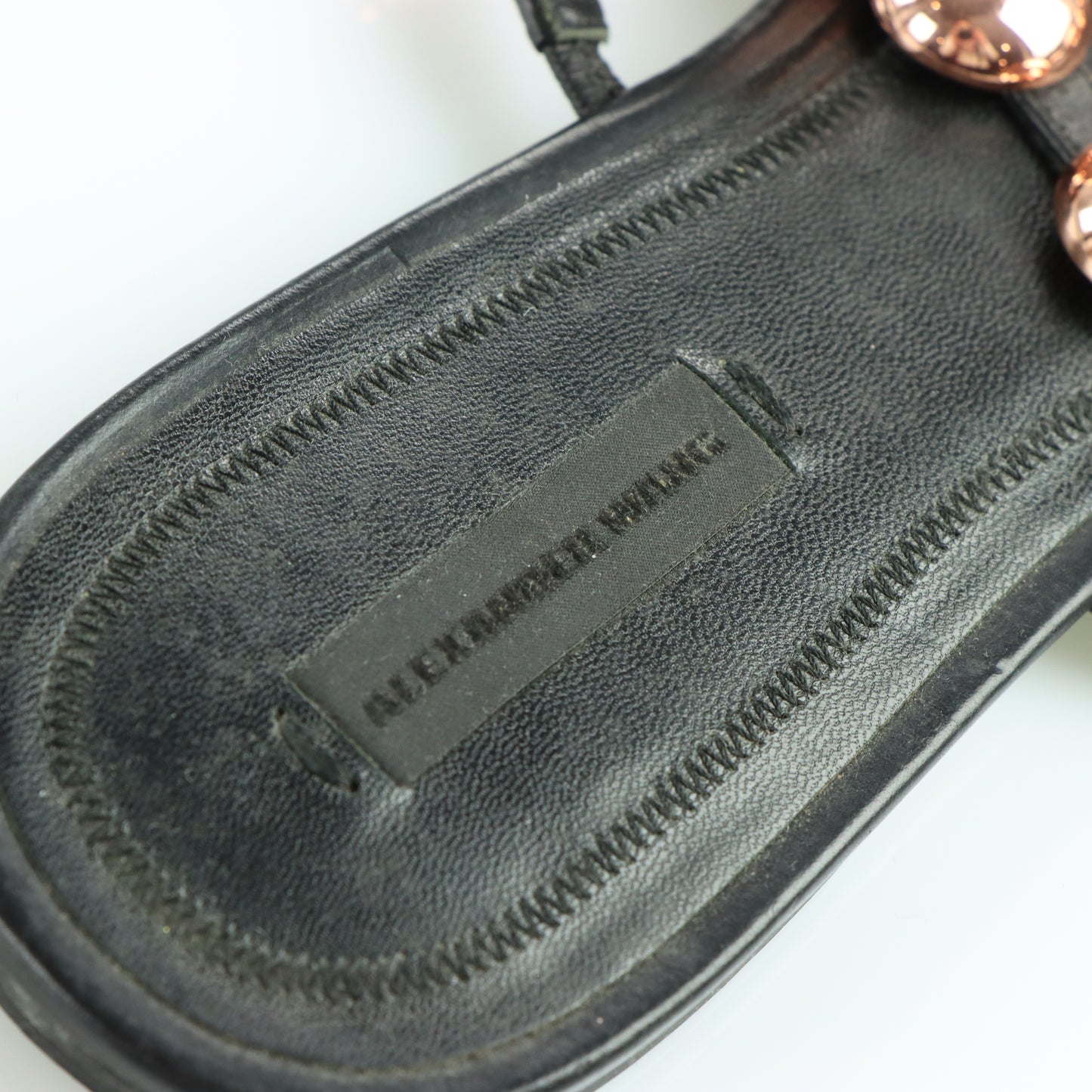 ALEXANDER WANG Black & Rose Gold Studded 'Amelia' Leather Sandals (39.5)