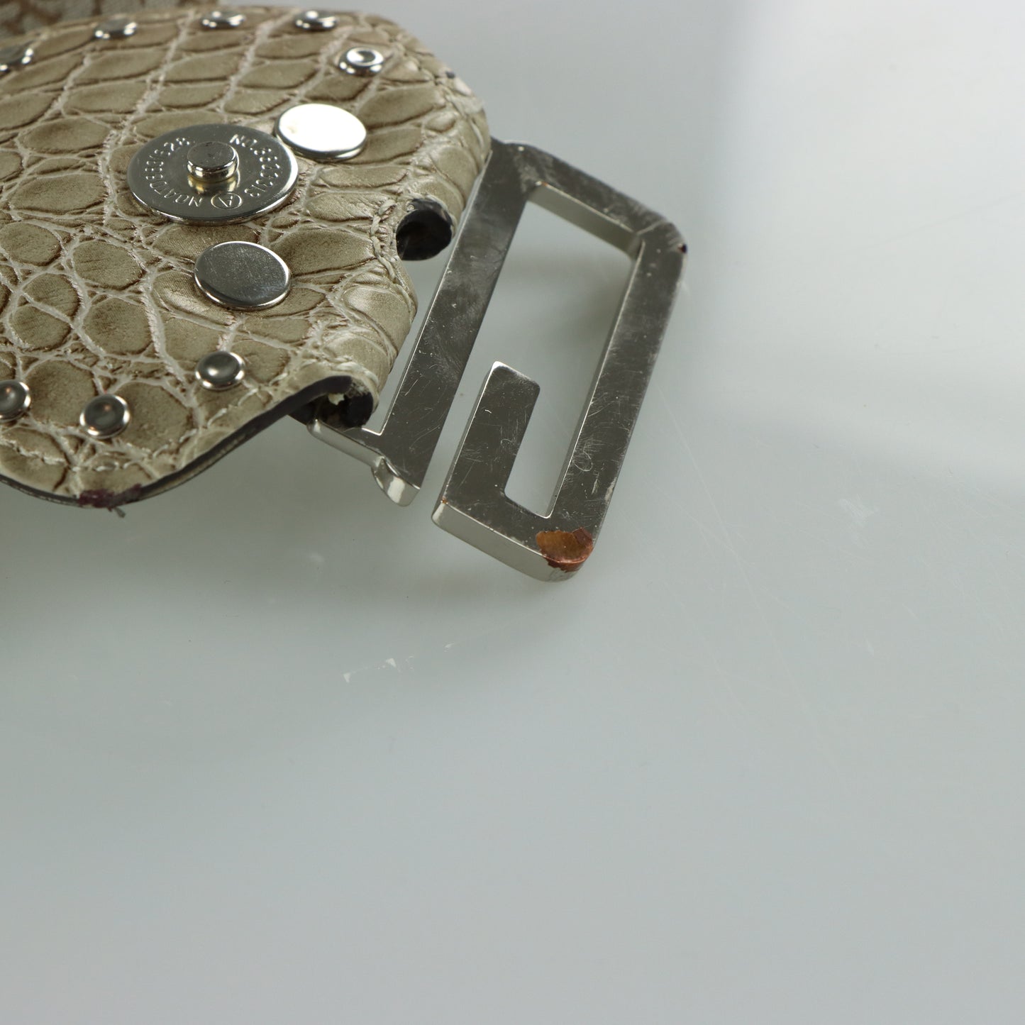 GUESS Vintage Y2K Beige and Silver Studded Diamante 'G' Mini Bag