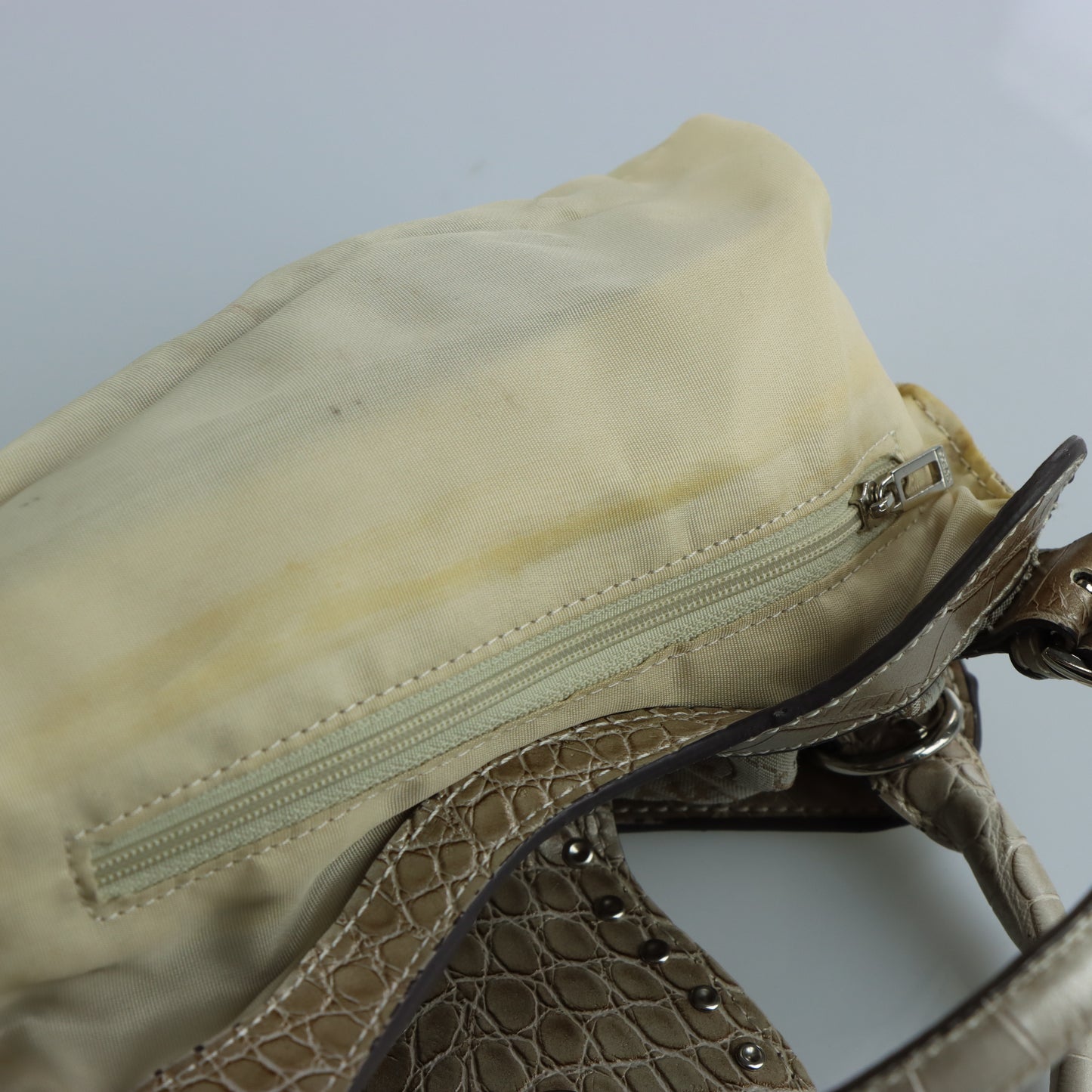 GUESS Vintage Y2K Beige and Silver Studded Diamante 'G' Mini Bag