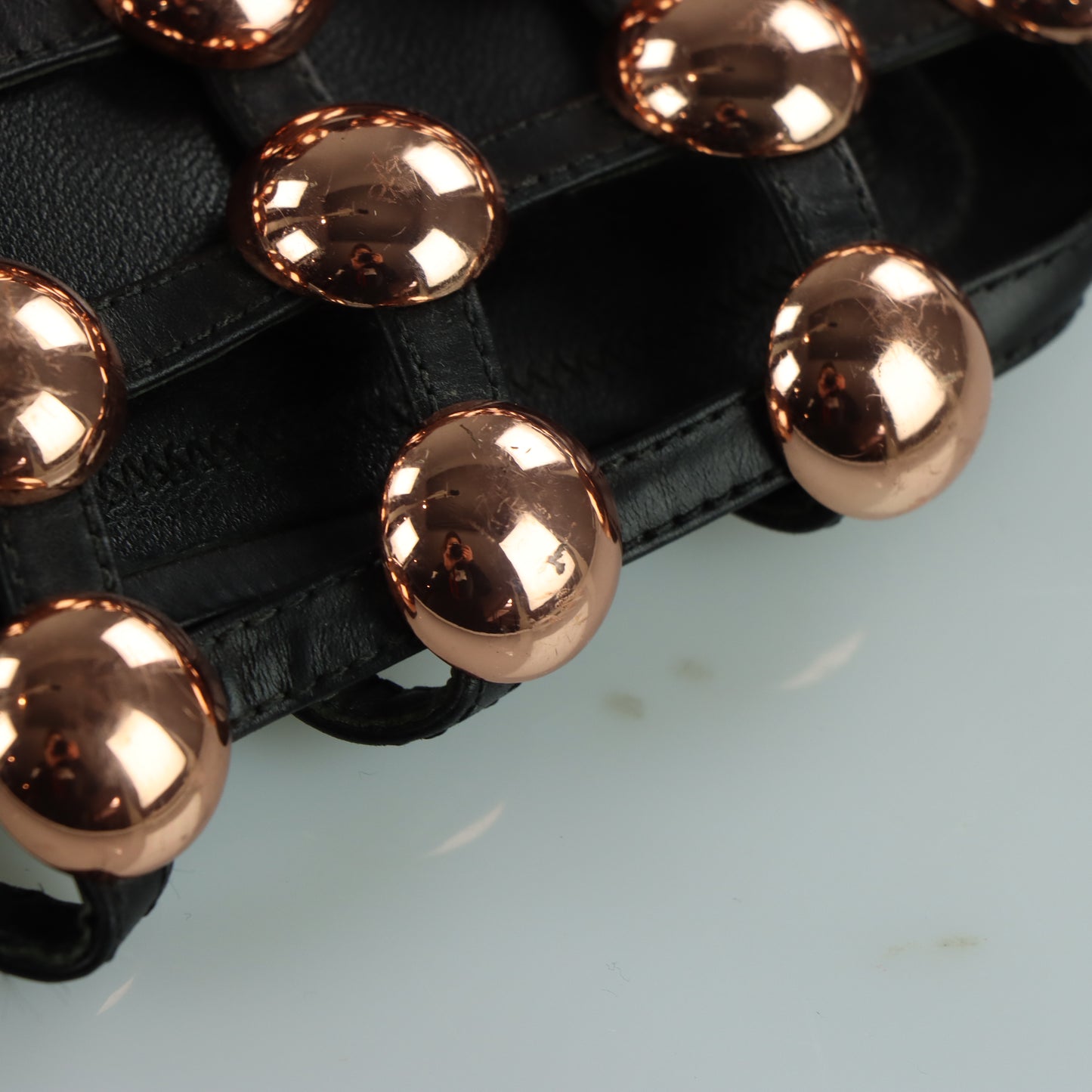 ALEXANDER WANG Black & Rose Gold Studded 'Amelia' Leather Sandals (39.5)