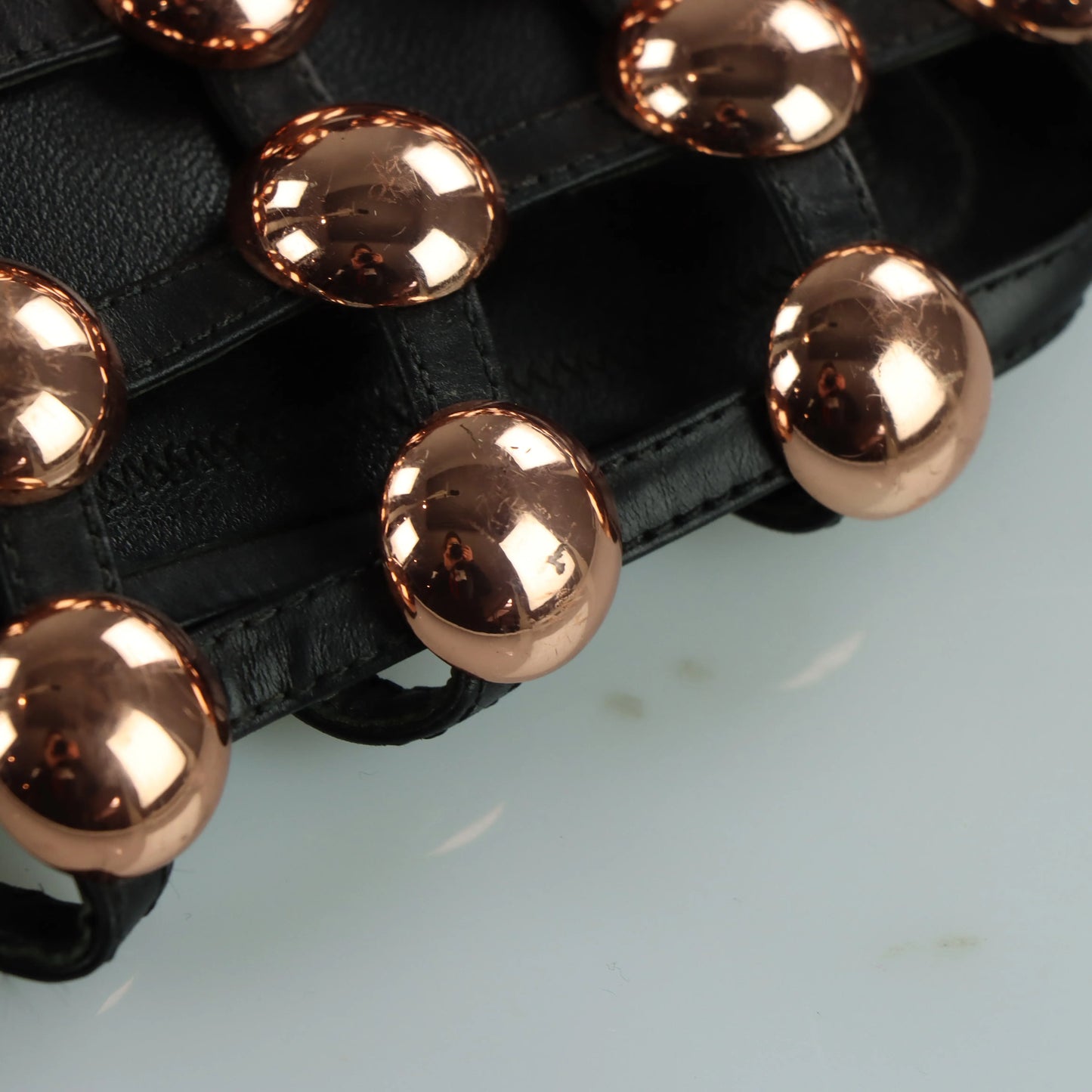 ALEXANDER WANG Black & Rose Gold Studded 'Amelia' Leather Sandals (39.5) Vintage Sole Melbourne