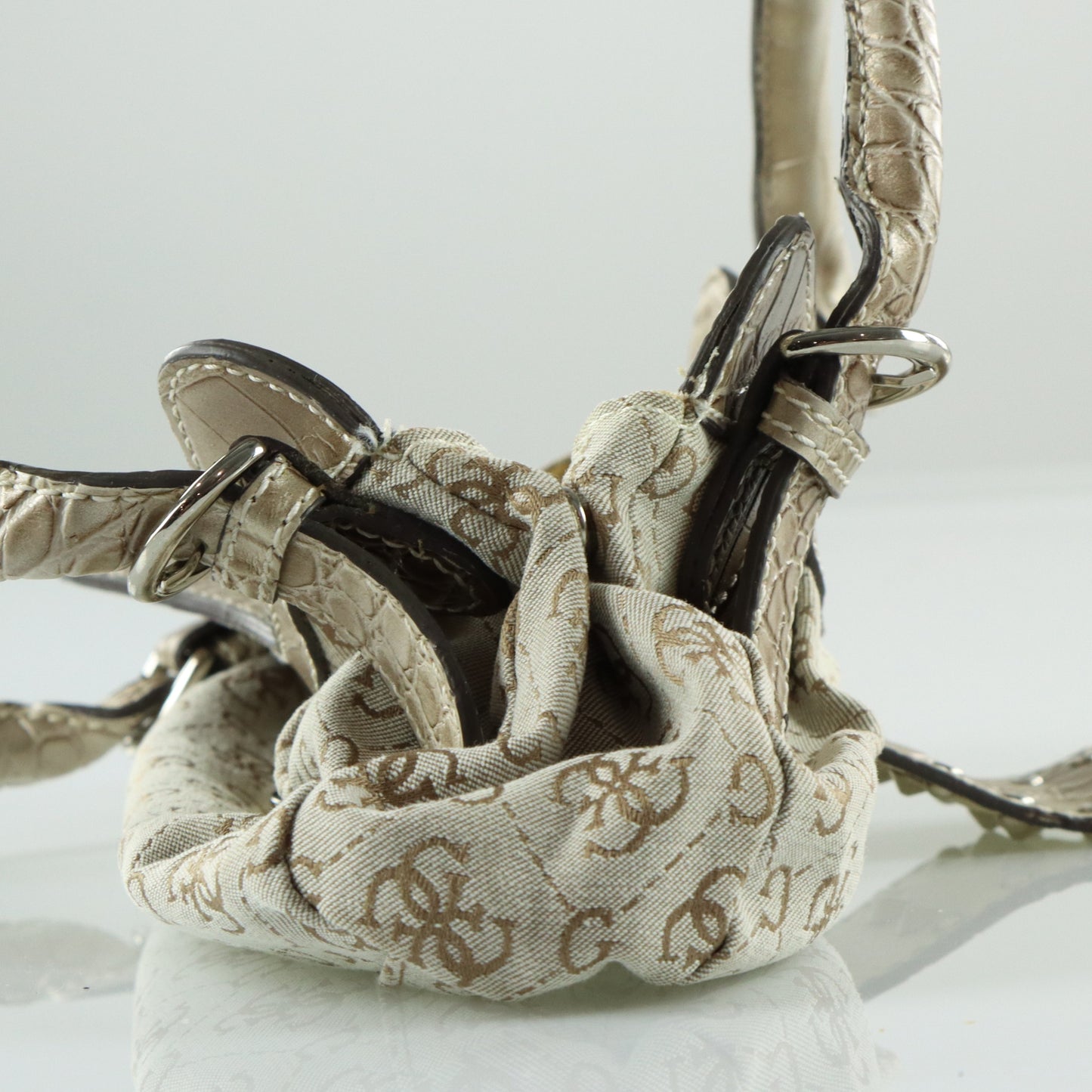 GUESS Vintage Y2K Beige and Silver Studded Diamante 'G' Mini Bag