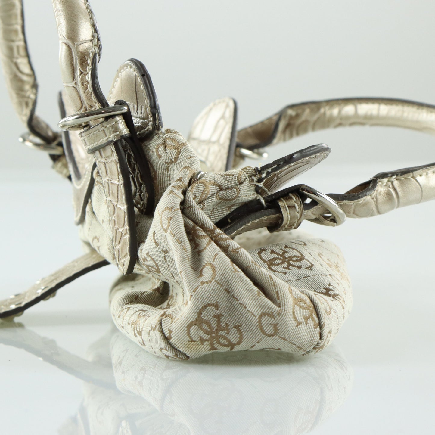 GUESS Vintage Y2K Beige and Silver Studded Diamante 'G' Mini Bag