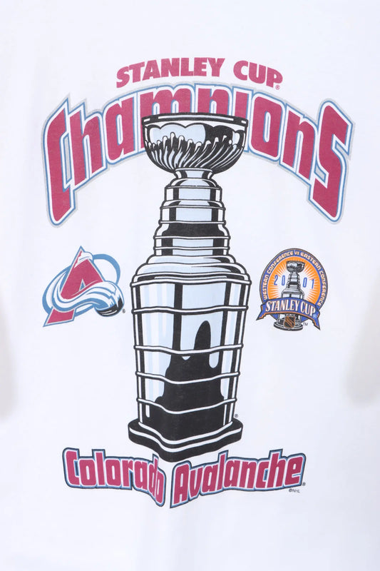 Stanley Cup Champions 2001 Colorado Avalanche NHL Hockey White T-Shirt (XL-XXL) Vintage Sole Melbourne