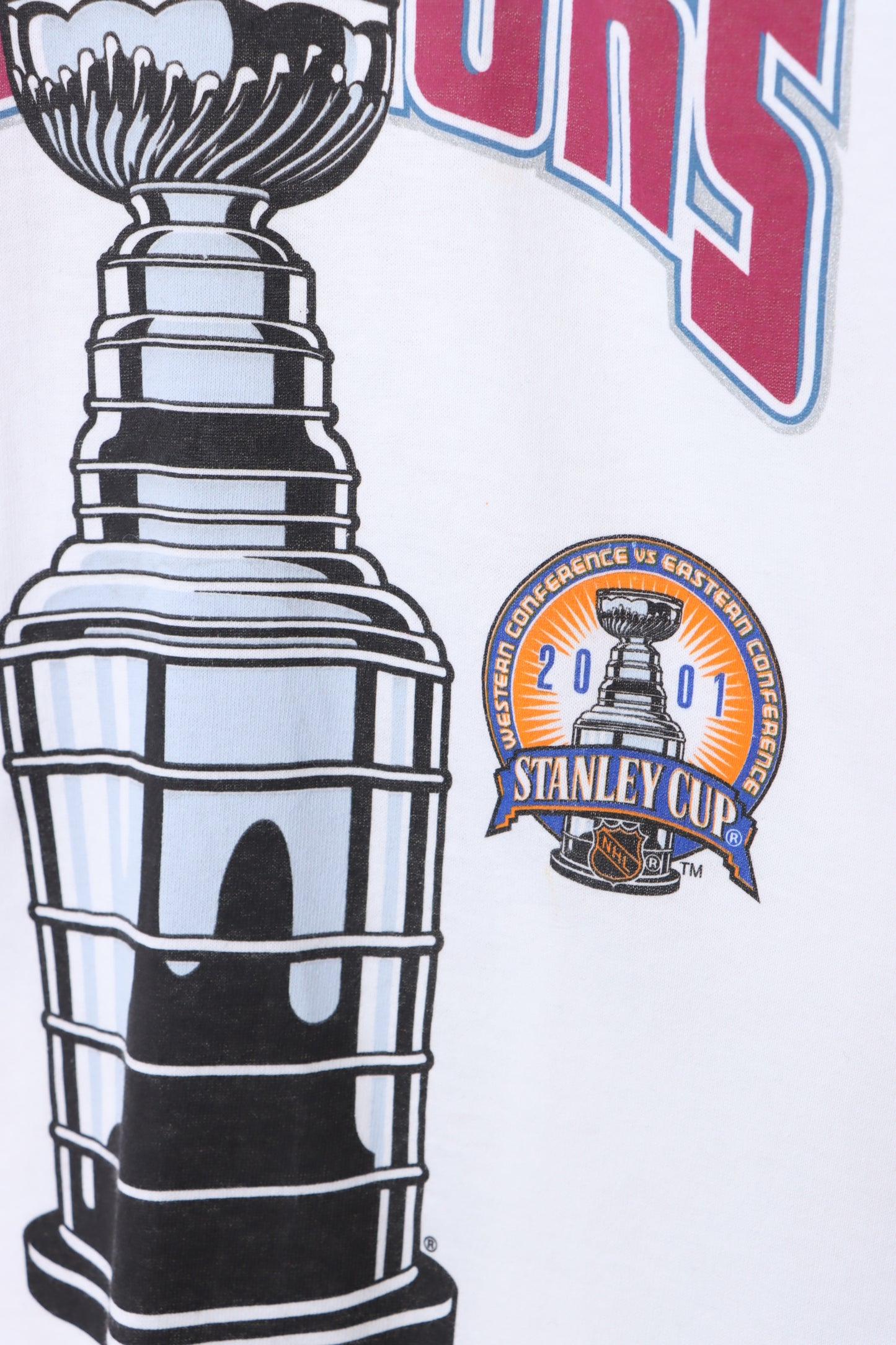 Stanley Cup Champions 2001 Colorado Avalanche NHL Hockey White T-Shirt (XL-XXL)