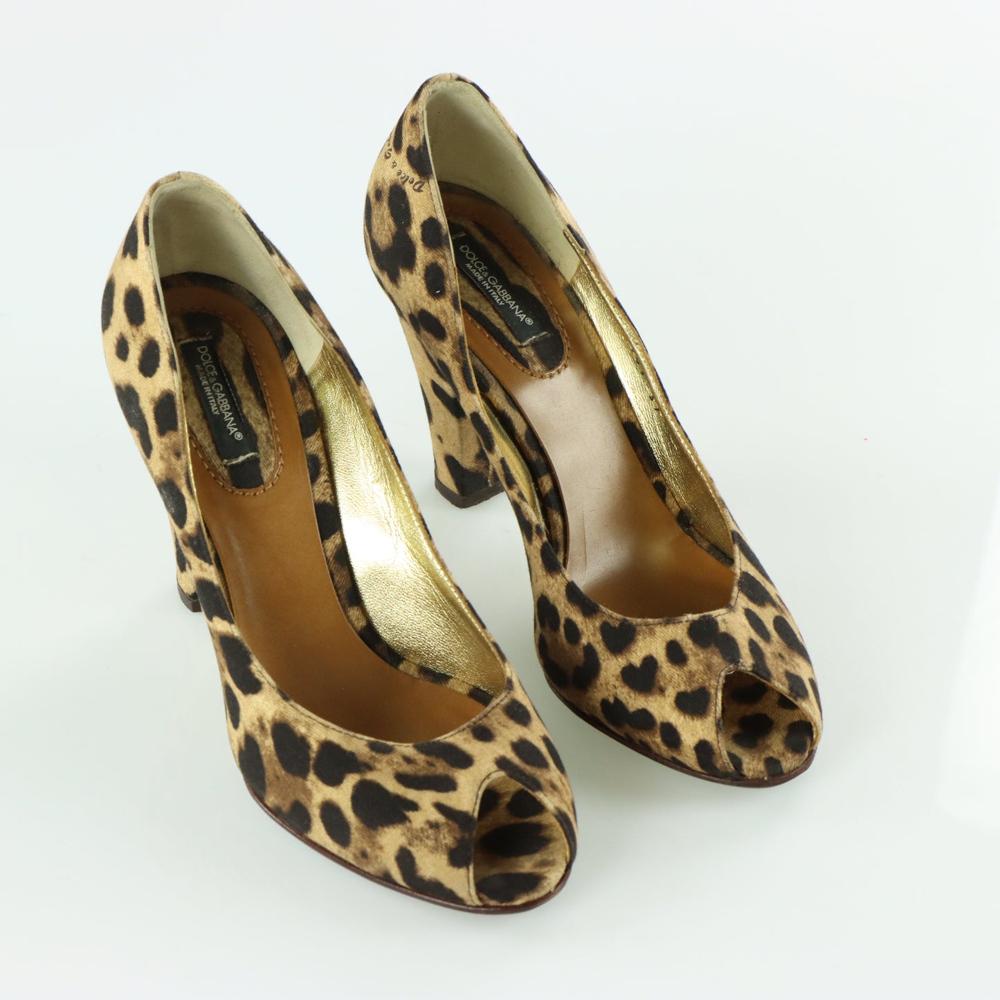 DOLCE & GABBANA Leopard Print Peep Toe Pump Heels (37)