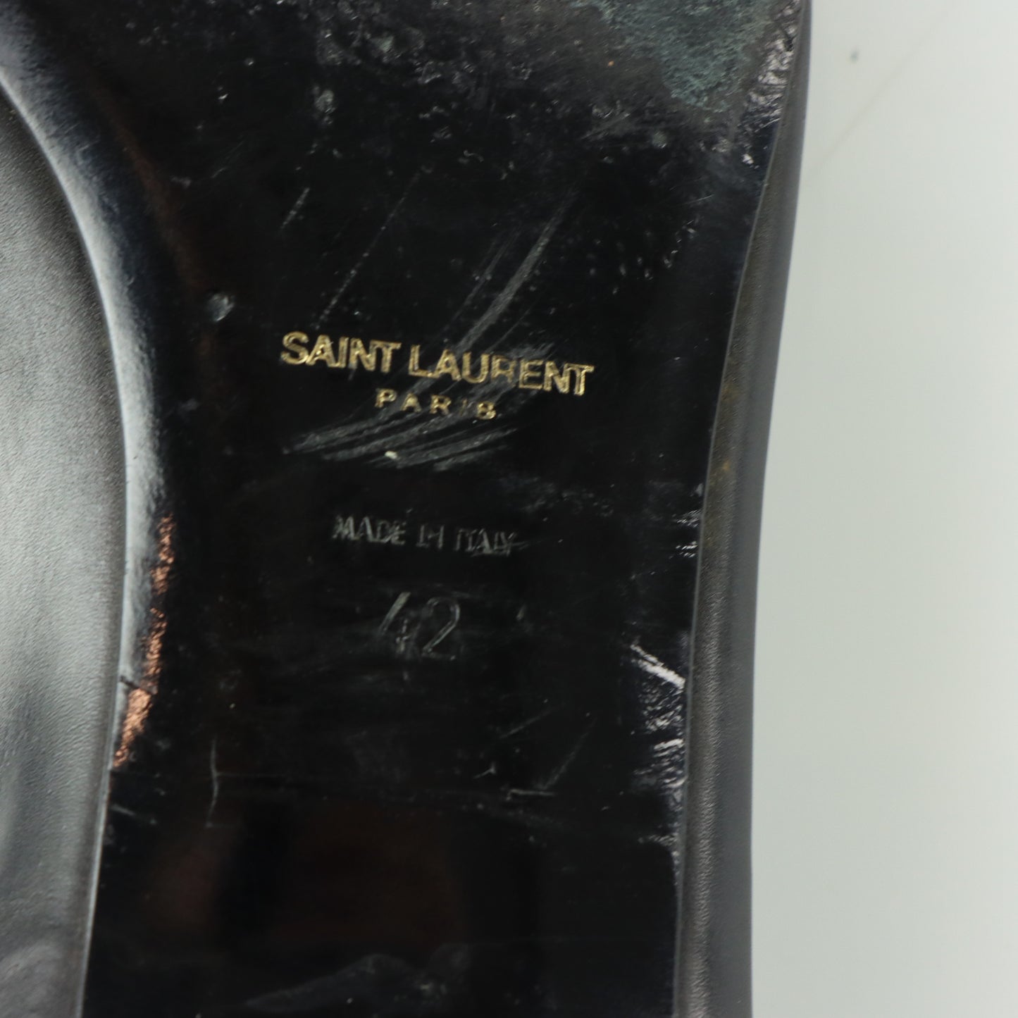 SAINT LAURENT Black Leather Italy Made Slip On Loafers (42)