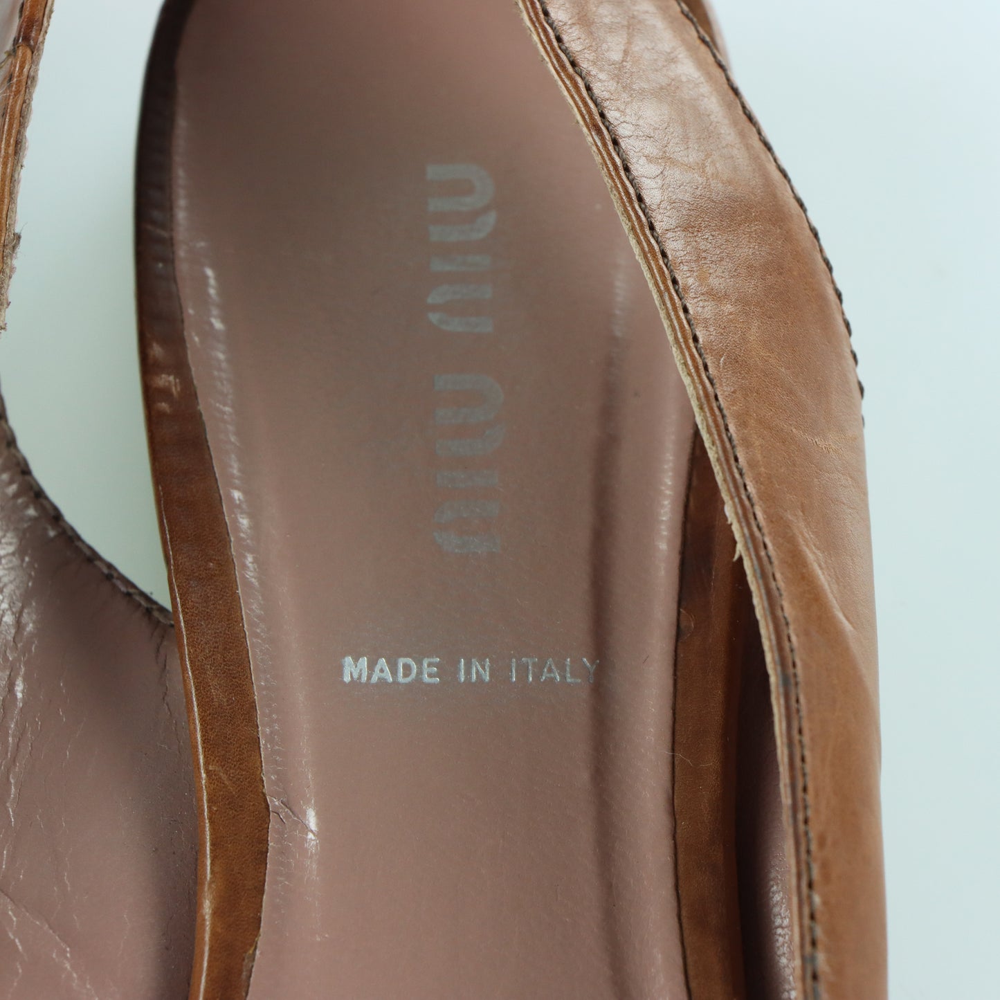 MIU MIU Hardware Slingback Italy Made Brown Leather Flats (38.5)