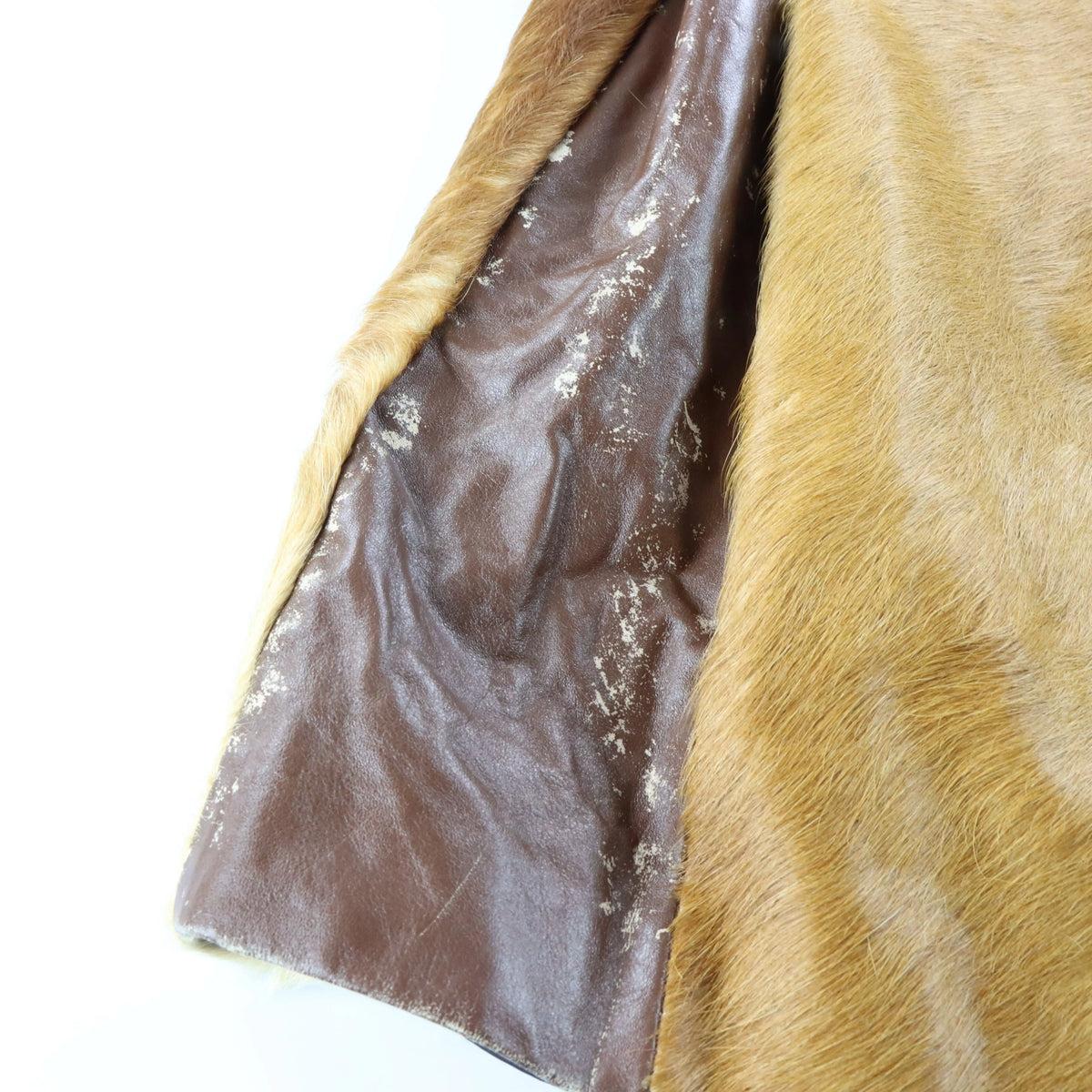 Vintage Light Brown Pony Hair Leather Side Pleat Long Coat (M) ***COCO Vintage Sole Melbourne