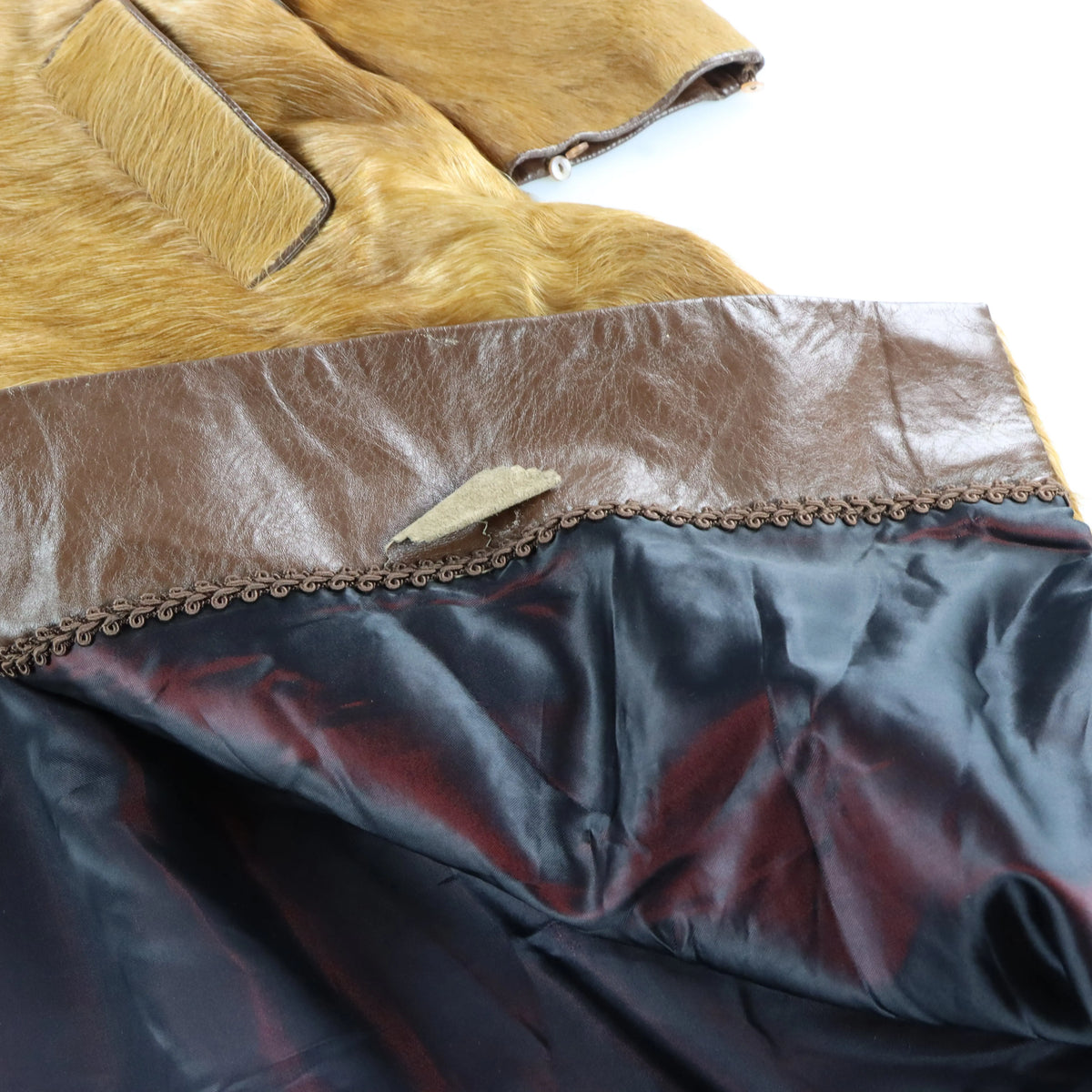 Vintage Light Brown Pony Hair Leather Side Pleat Long Coat (M) ***COCO Vintage Sole Melbourne