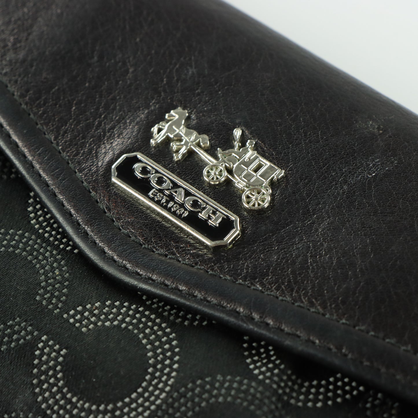COACH 'Madison' Dotted Op Art Trifold Black Wallet Clutch