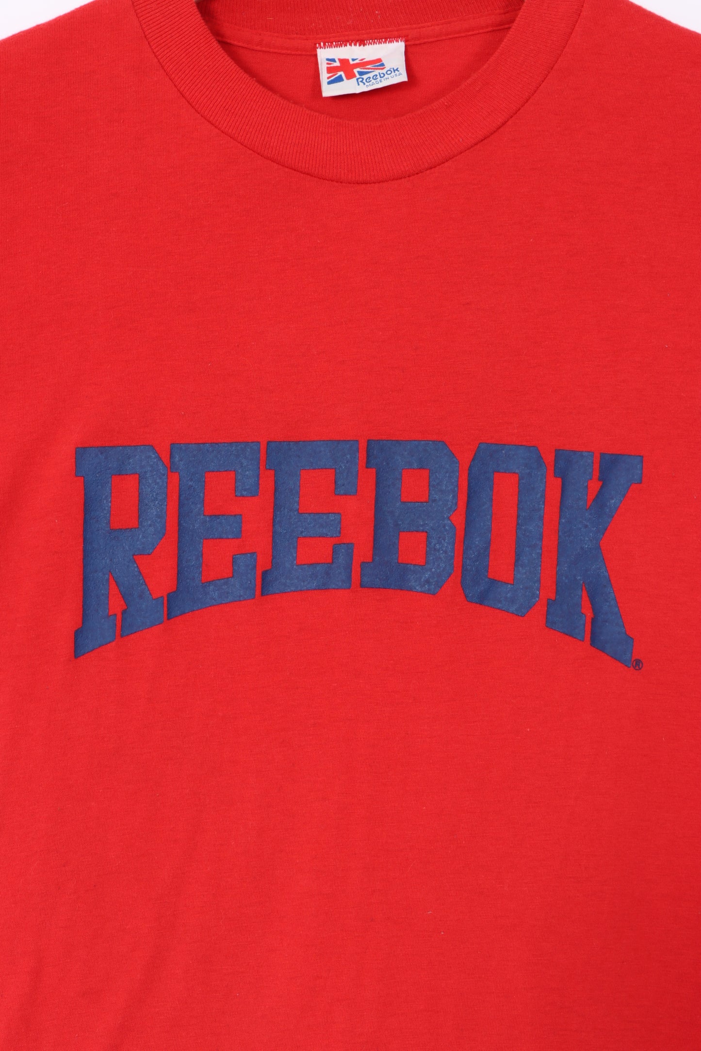 REEBOK Big Spell Out Logo Red Single Stitch T-Shirt USA Made (S-M)