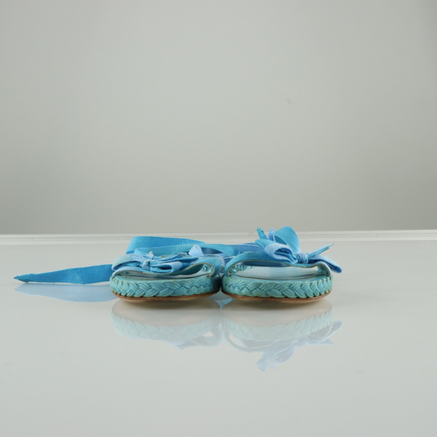 DIOR Cloth Strappy Lace-Up Bow Detail Blue Sandals (36.5)