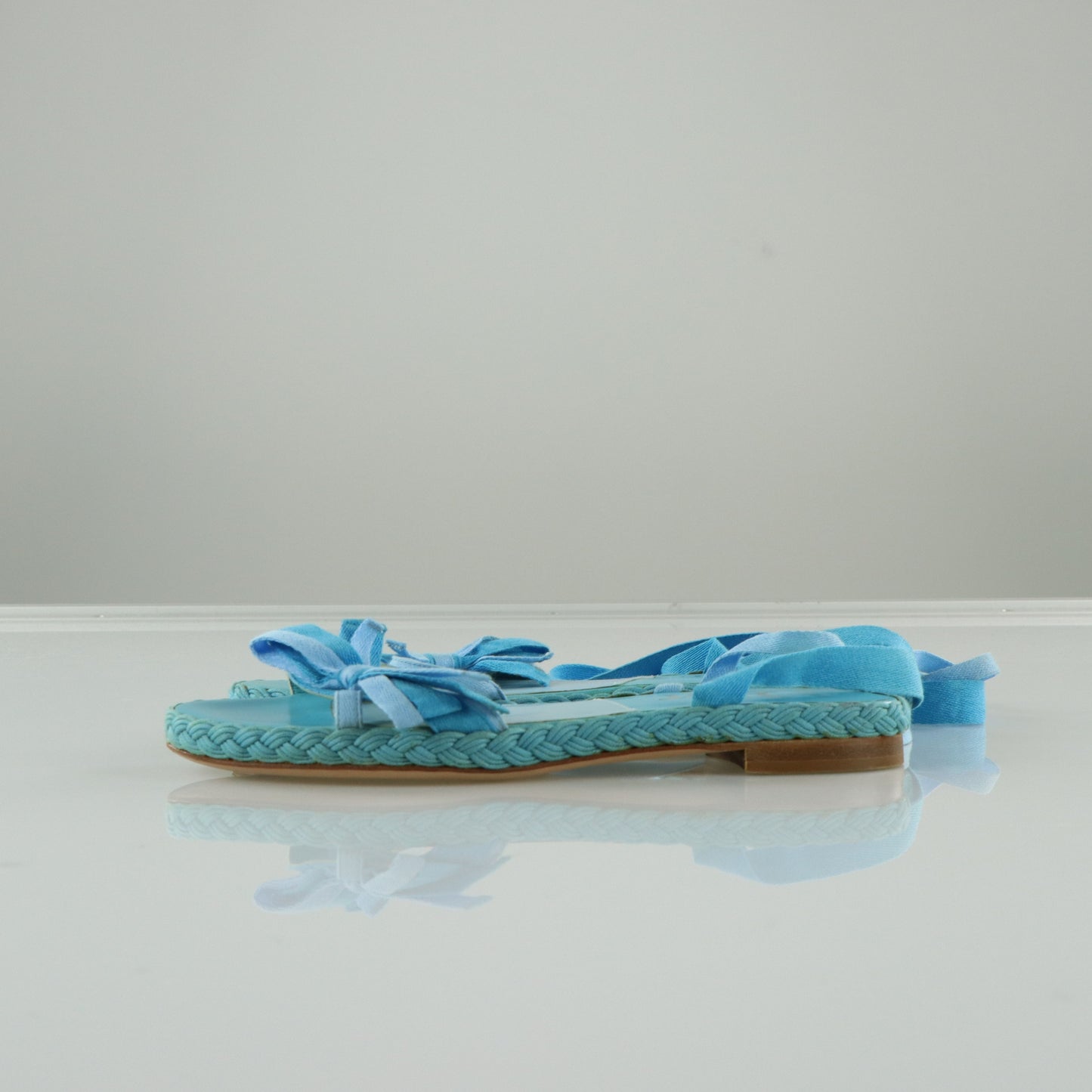 DIOR Cloth Strappy Lace-Up Bow Detail Blue Sandals (36.5)