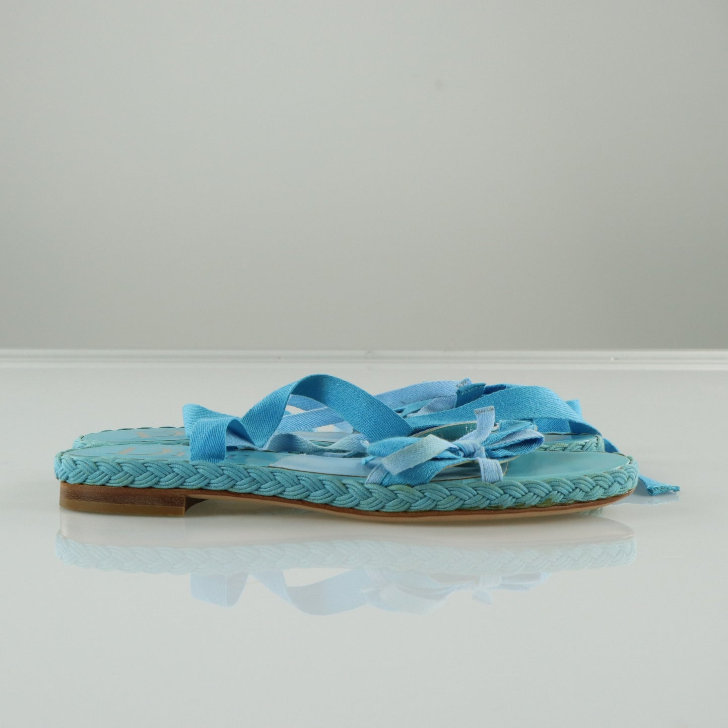 DIOR Cloth Strappy Lace-Up Bow Detail Blue Sandals (36.5)