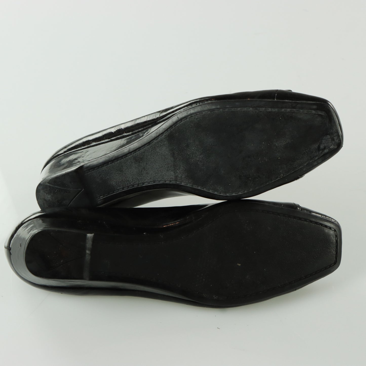 PRADA Black Patent Leather Low Wedges Loafer (40)