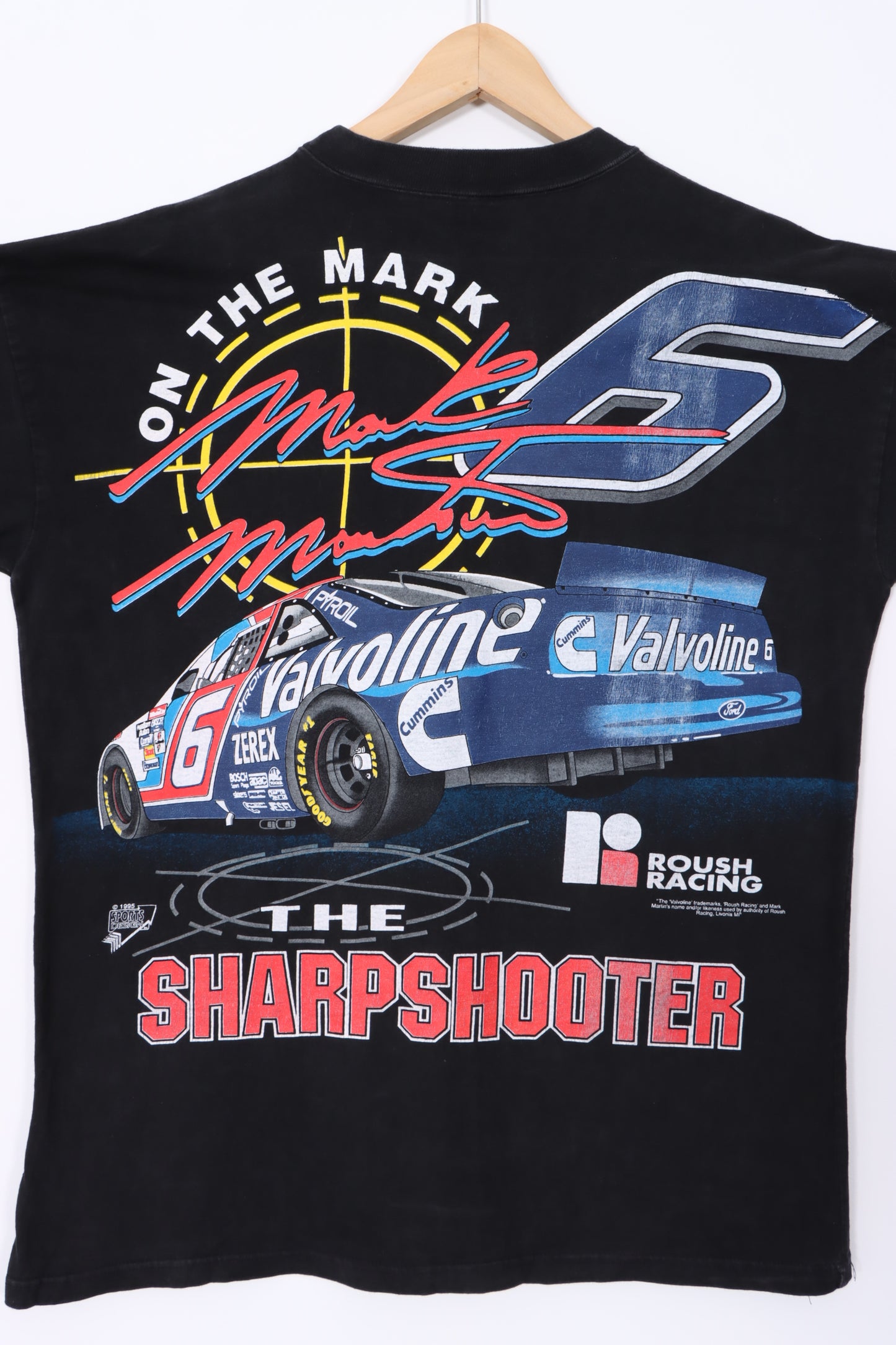 NASCAR 1995 Mark Martin 'Sharp Shooter' All Over T-Shirt USA Made (L)