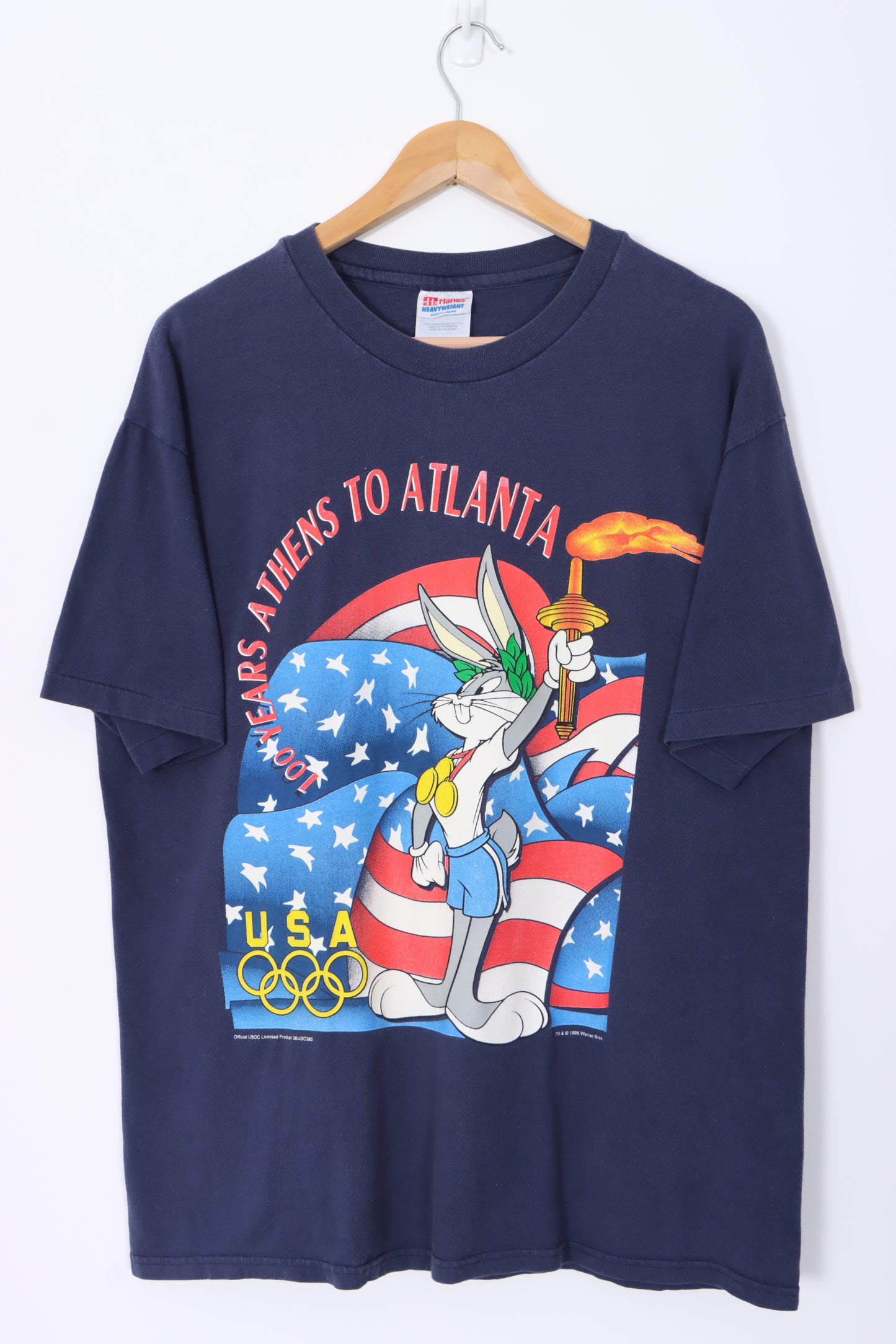 LOONEY TUNES Bugs Bunny 1995 Olympics Team USA Single Stitch T-Shirt (L)