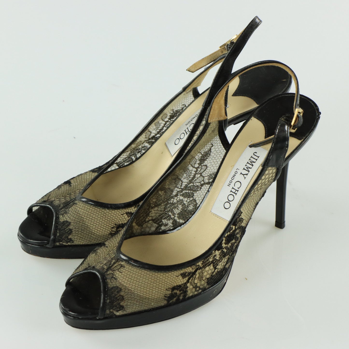 JIMMY CHOO Lace Peep-Toe Italy Made Pump Heels (37)