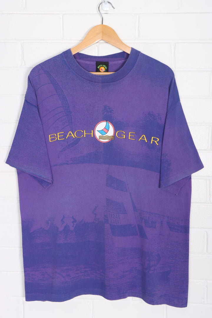 BEACH GEAR Windsurf Sailboat Surf All Over Single Stitch Tee USA Made (XL)