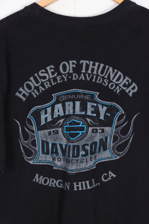 HARLEY DAVIDSON Neon Logo 'House of Thunder' Flames Tee (L-XL)